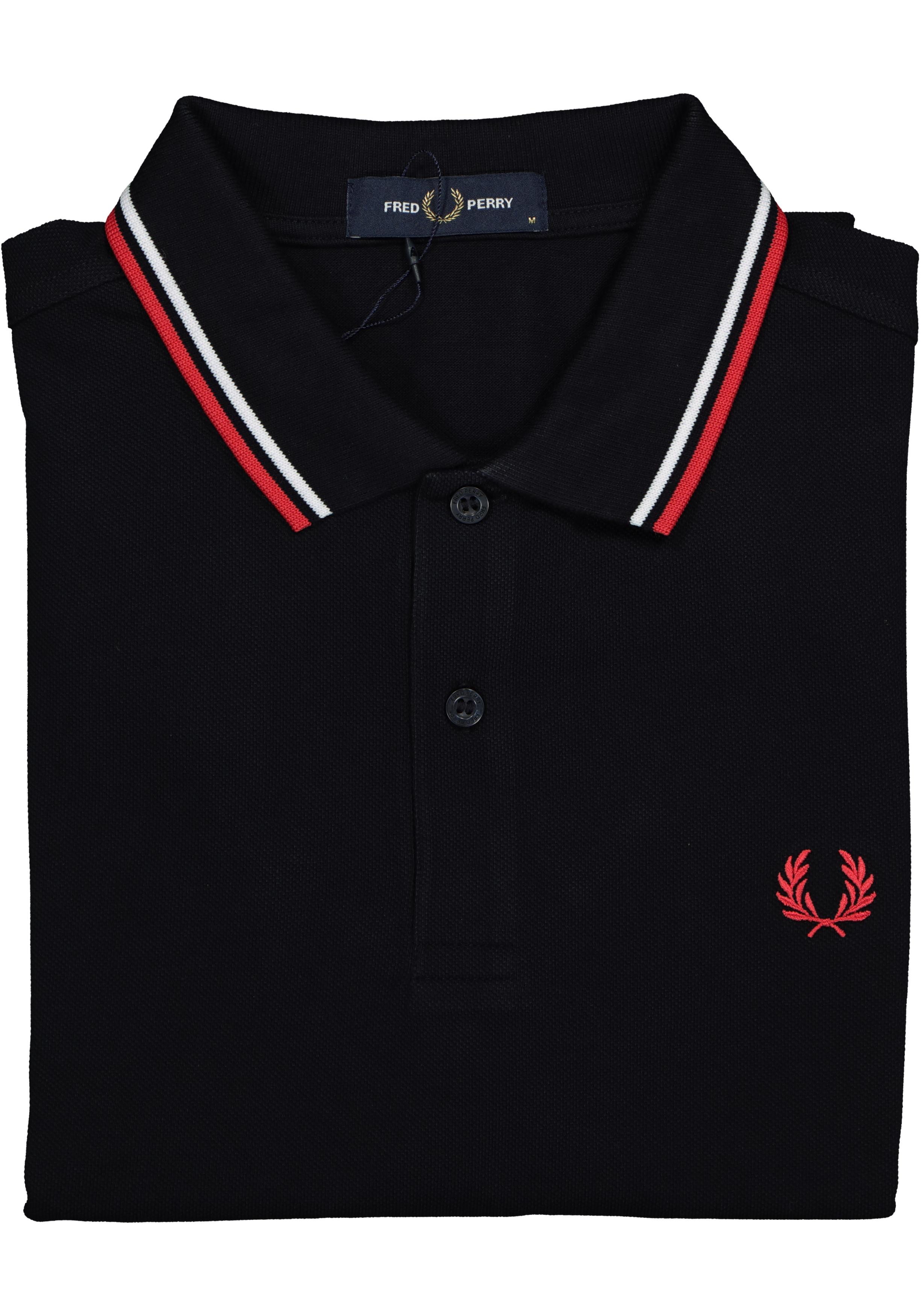 Feest Lief Klassiek Fred Perry M3600 polo twin tipped shirt, heren polo Navy / White / Red -  Zomer SALE tot 50% korting
