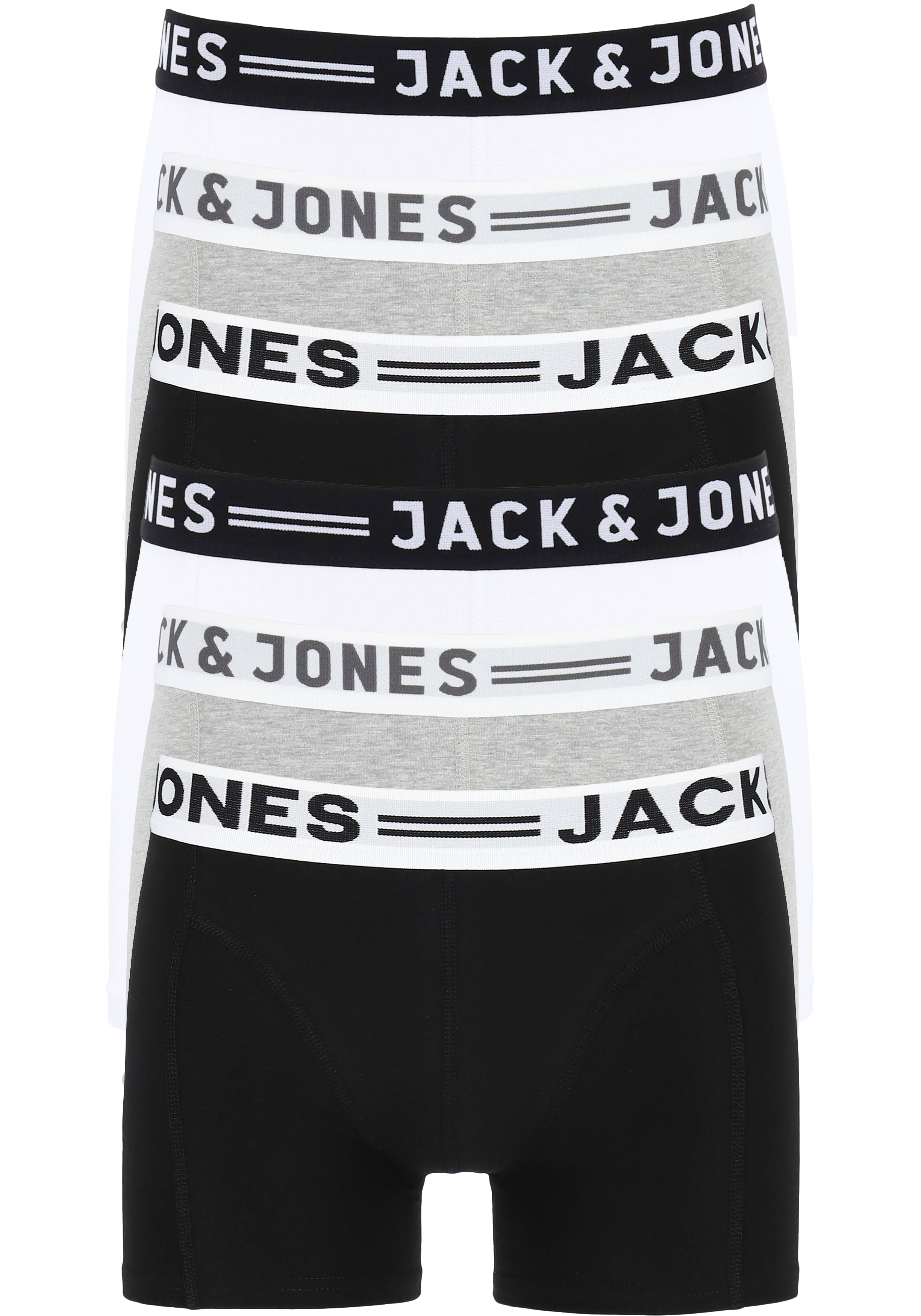 & Jones heren boxers Sense trunks (6-pack), zwart - wit - grijs - Shop de nieuwste