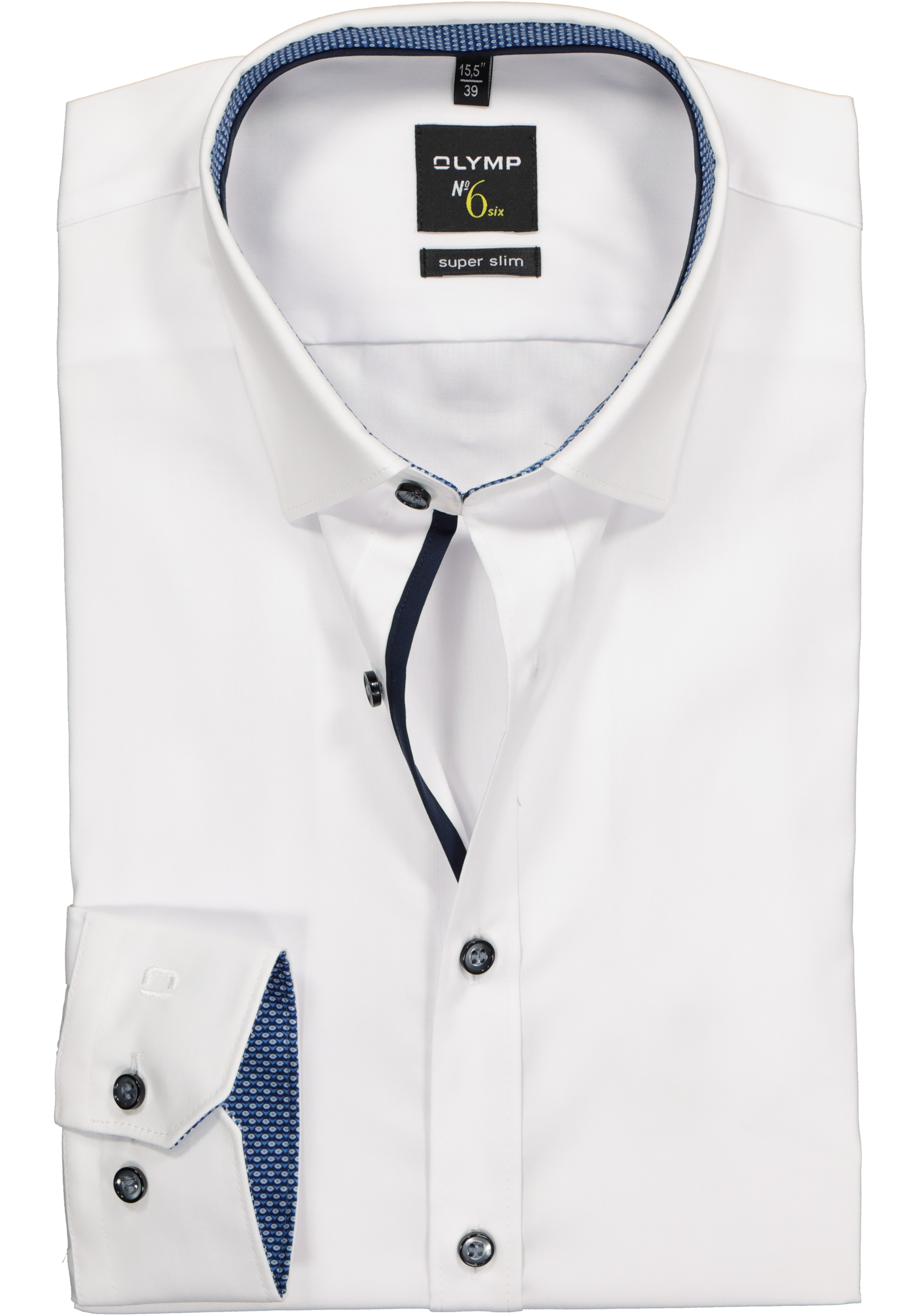 No. Six super slim fit overhemd, wit (blauw contrast) - Zomer SALE korting