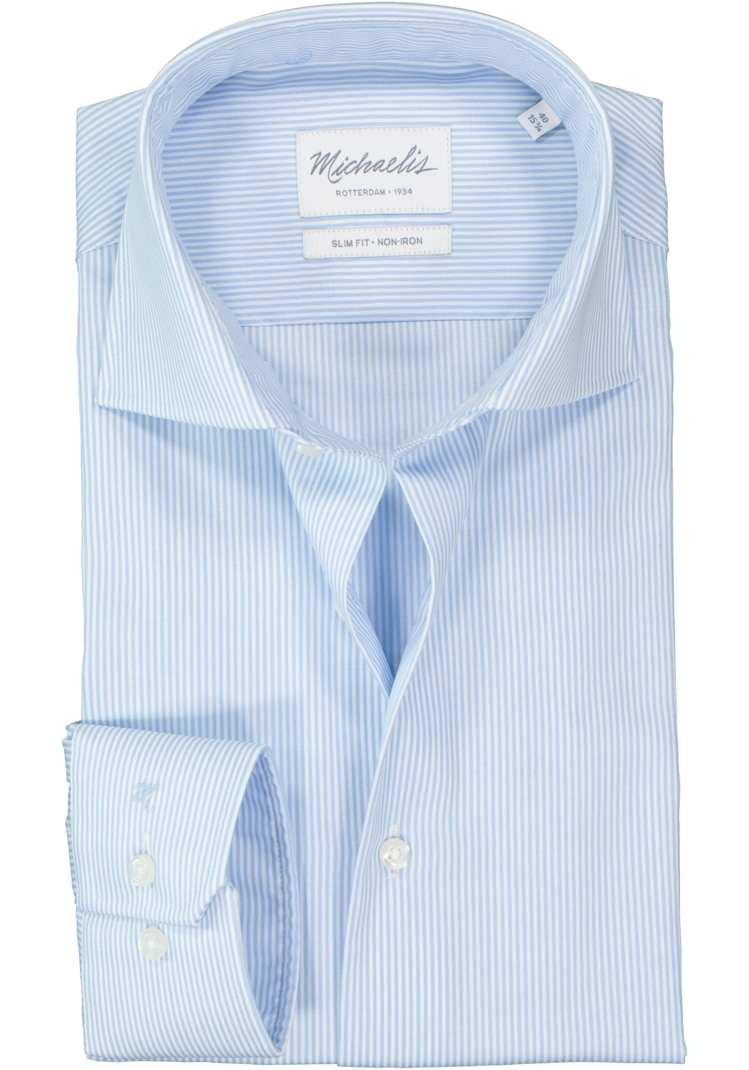 Garantie telex opschorten Michaelis Slim Fit overhemd, licht blauw gestreept - Gratis bezorgd