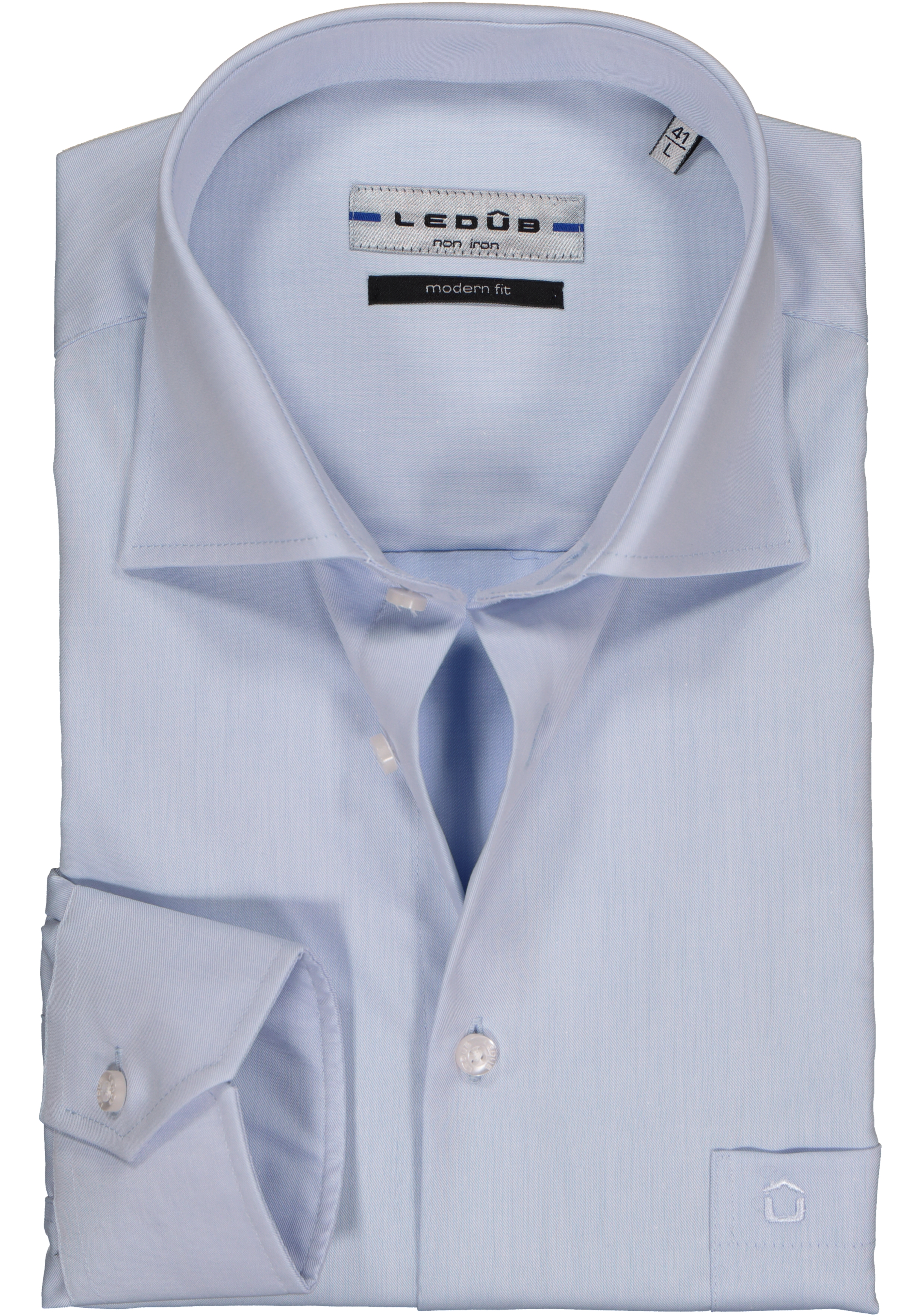 kool beet koppeling Ledub modern fit overhemd, mouwlengte 7, lichtblauw twill - Zomer SALE tot  50% korting