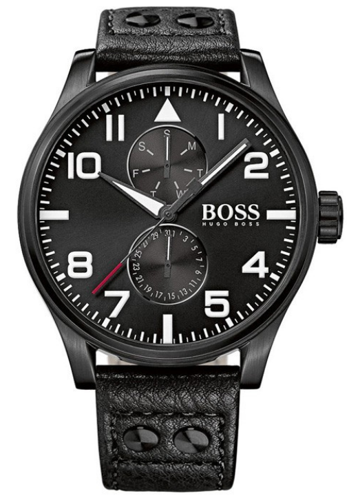 Consequent etiquette verontreiniging HUGO BOSS heren horloge (50 mm), zwart met zwarte leren band - Zomer SALE  tot 50% korting