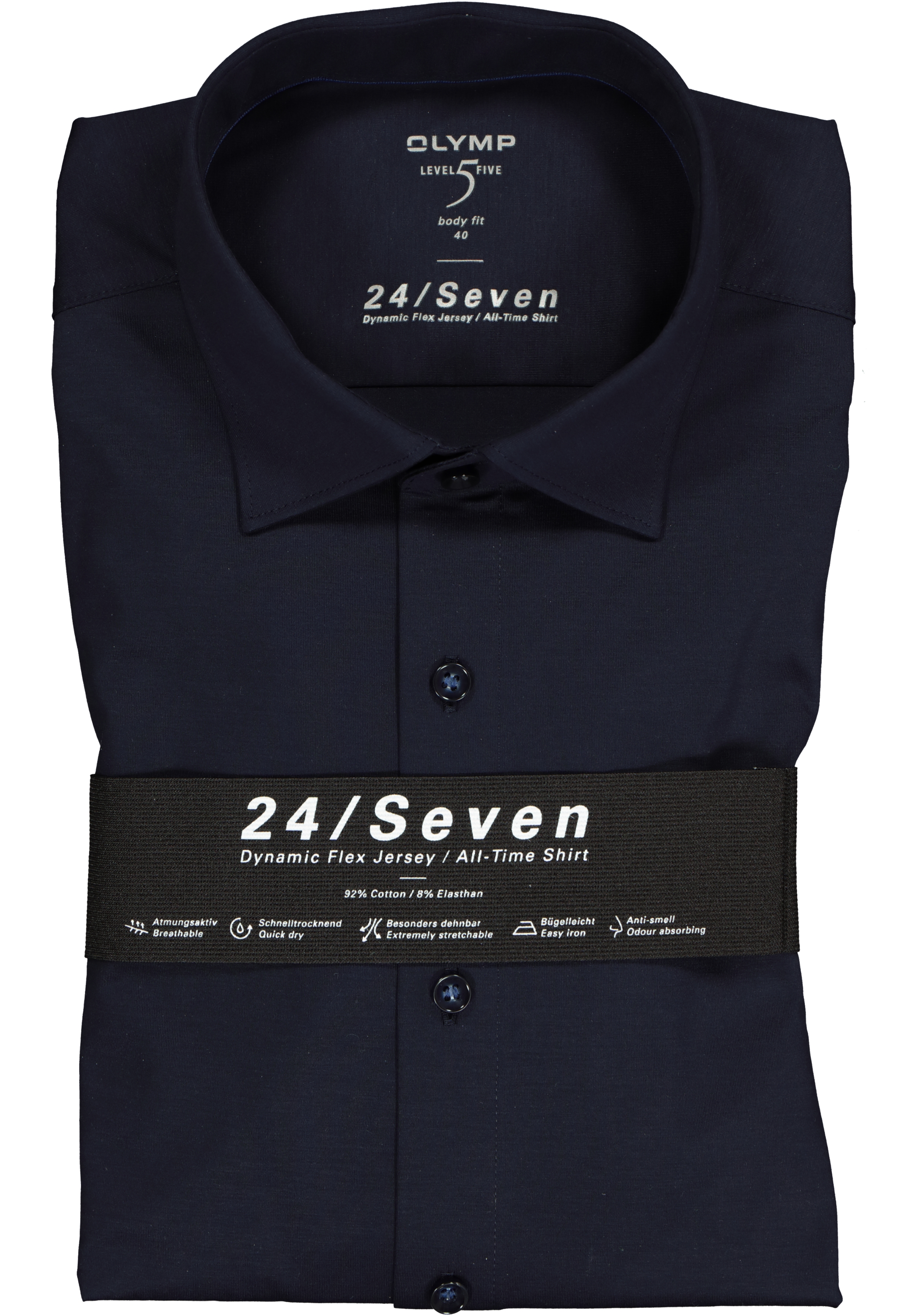 OLYMP Level 5 24/Seven body fit overhemd, marine blauw tricot