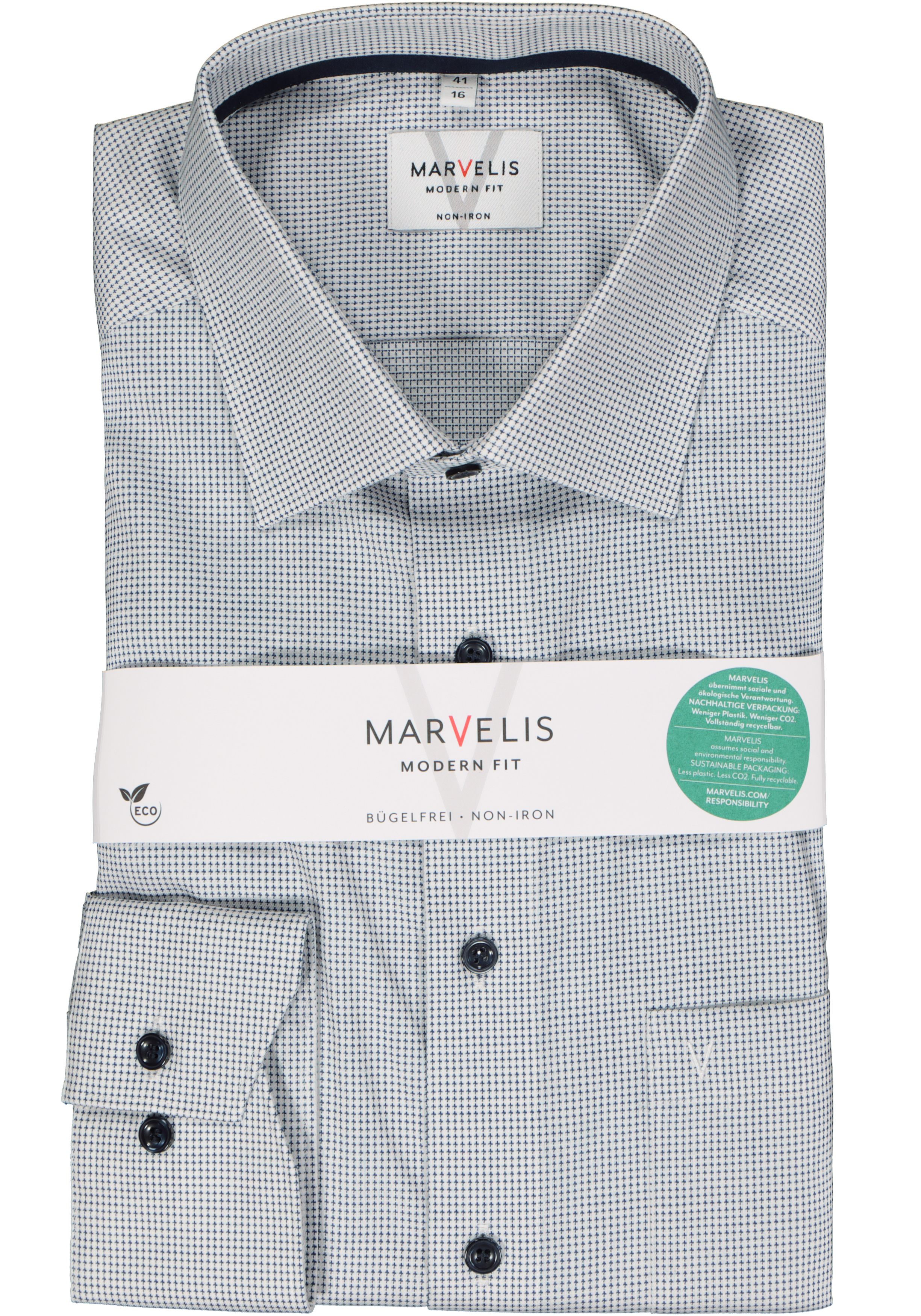 MARVELIS modern fit overhemd, structuur, donkerblauw