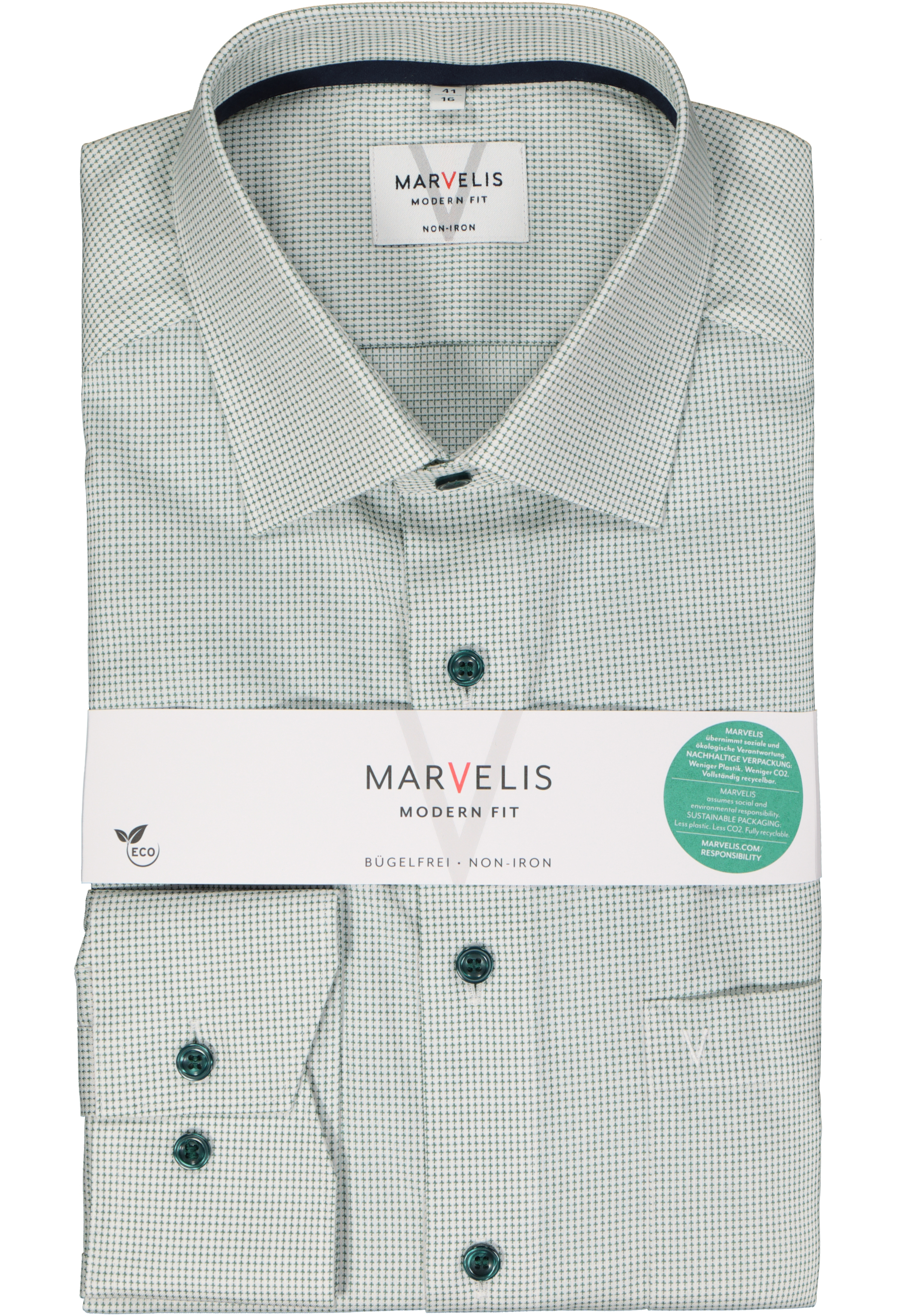 MARVELIS modern fit overhemd, structuur, groen