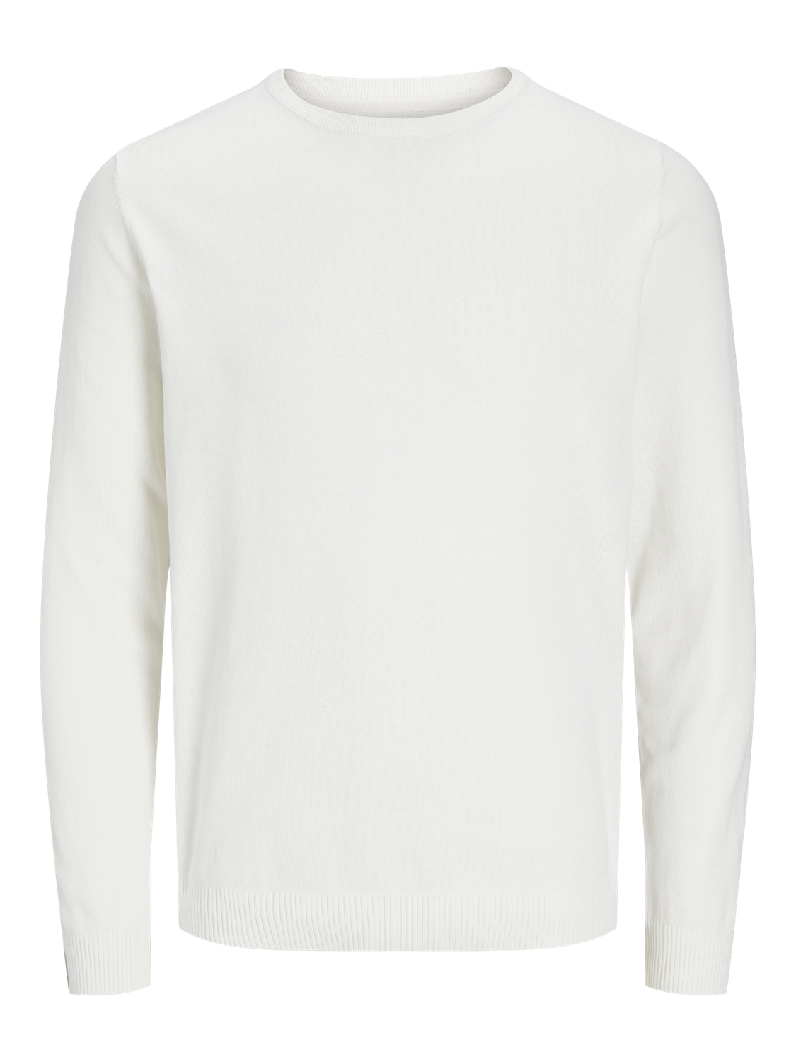 JACK & JONES Basic knit crew neck slim fit, heren pullover katoen met O-hals, offwhite