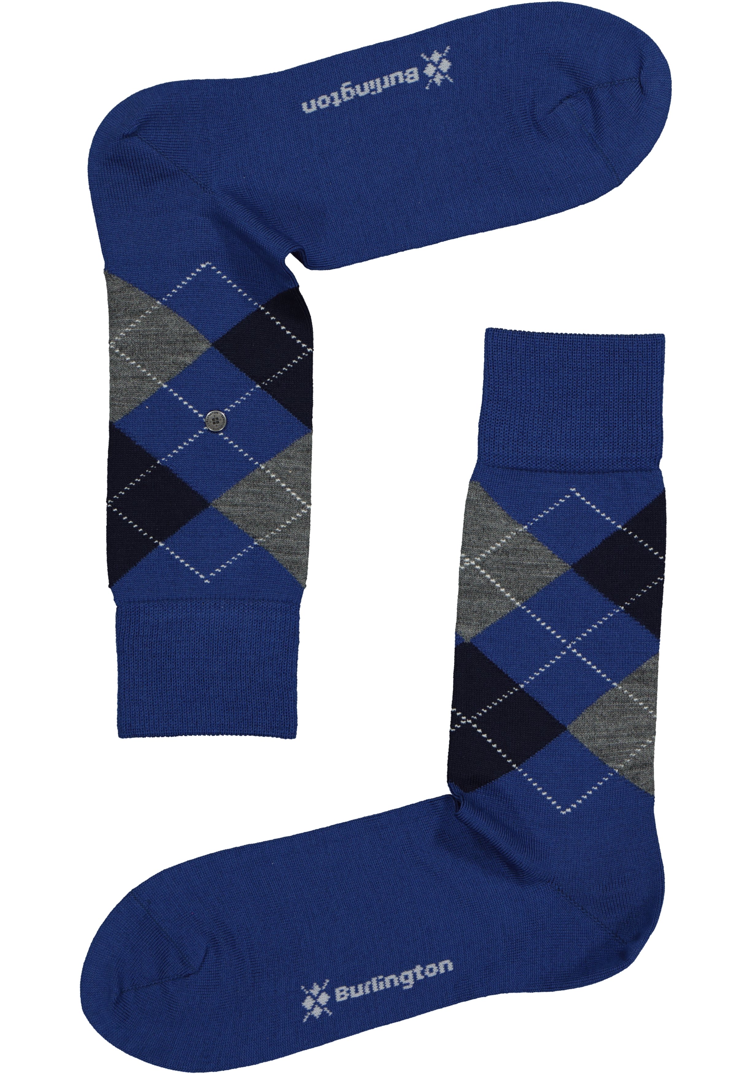 Burlington Edinburgh herensokken, wol, royal blauw met grijs en zwart