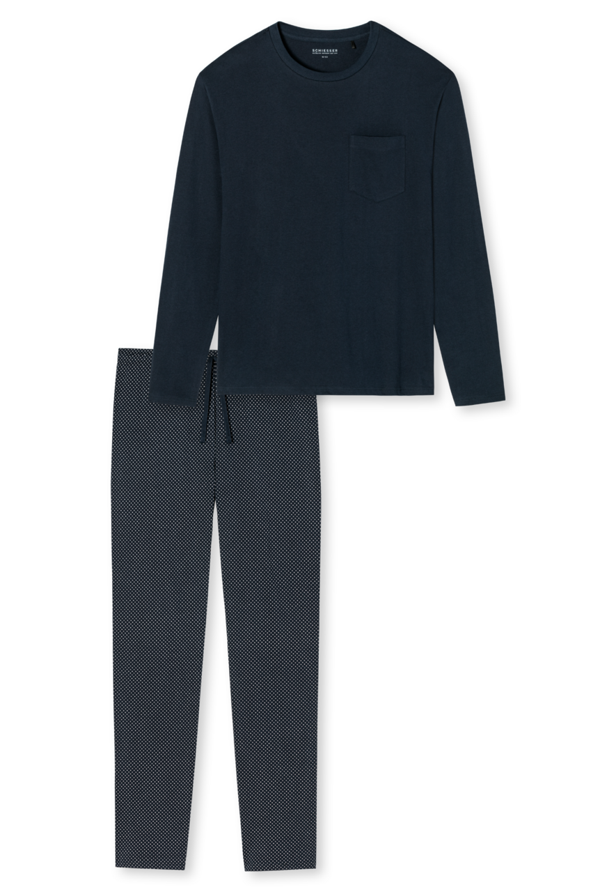 SCHIESSER Ebony pyjamaset, heren pyjama lang jersey blauw