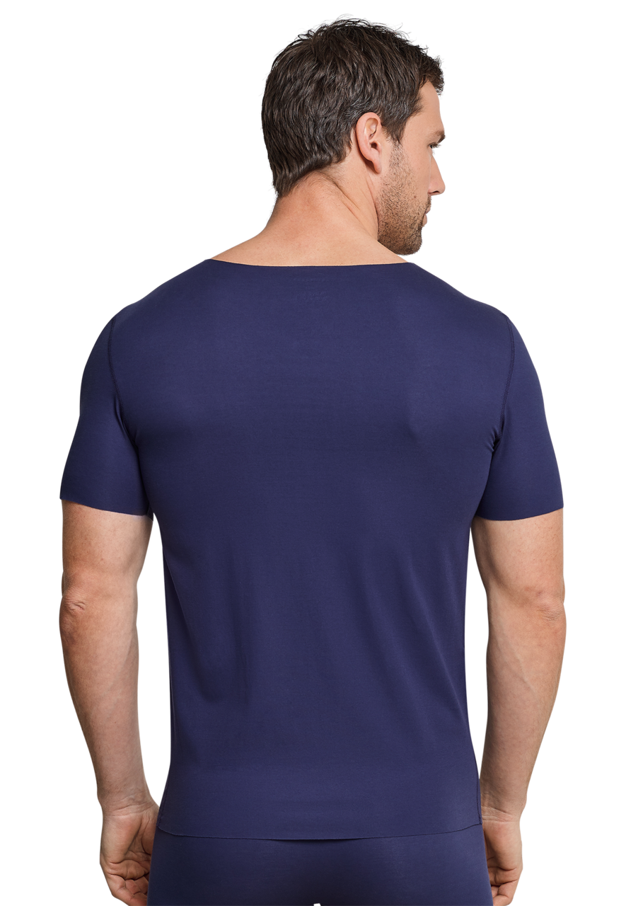 SCHIESSER Laser Cut T-shirt (1-pack), heren shirt korte mouwen blauw