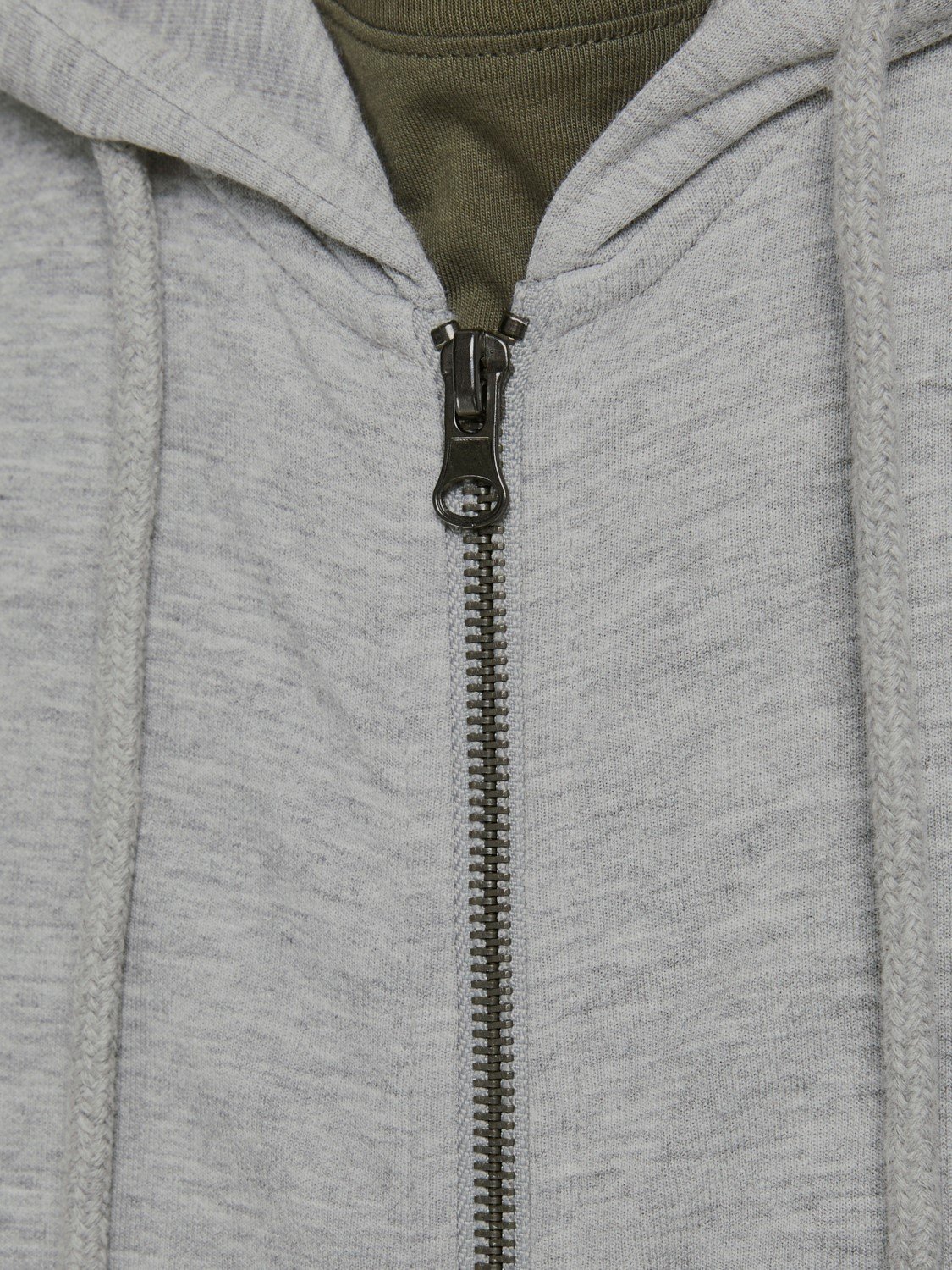 JACK & JONES Basic sweat zip hood slim fit, heren sweatvest katoenmengsel met capuchon, lichtgrijs melange