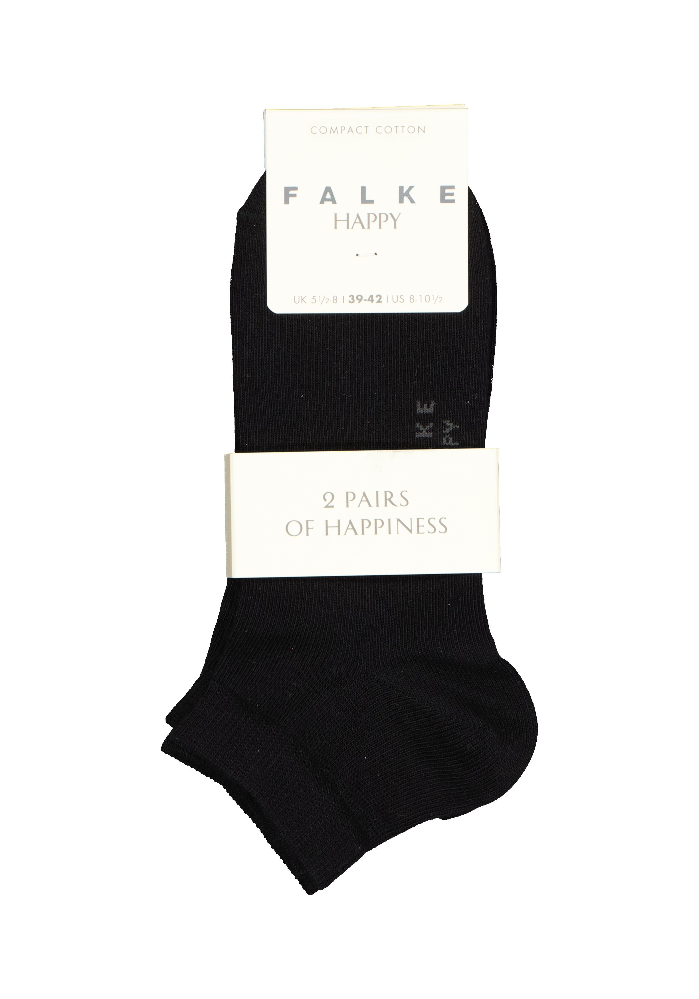 FALKE Happy dames enkelsokken (2-pack), katoen, zwart (black)