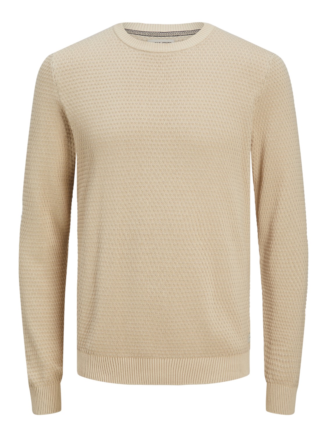 JACK & JONES Atlas knit crew neck slim fit, heren pullover katoen met O-hals, beige