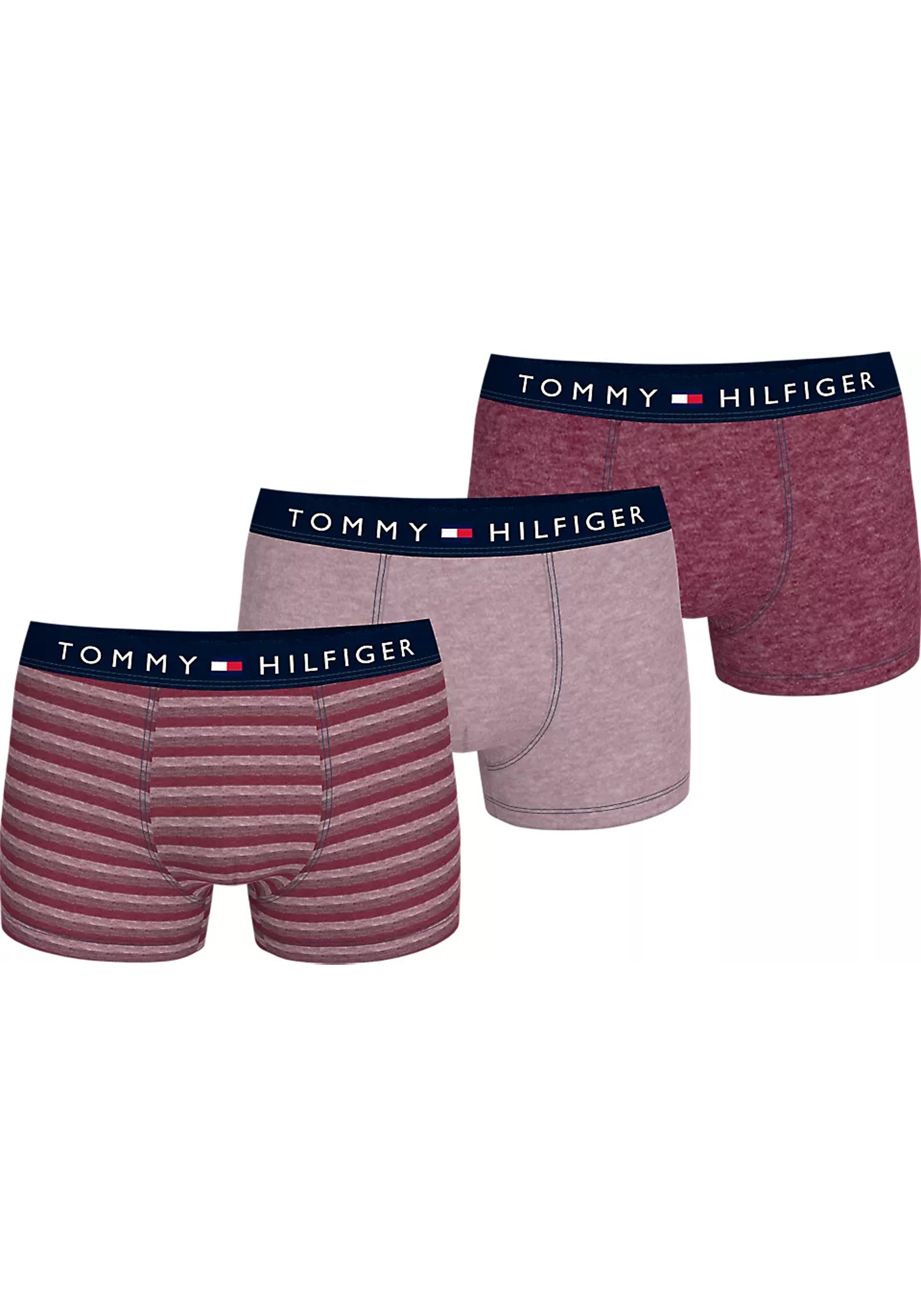 Tommy Hilfiger trunk (3-pack), heren boxers normale lengte, verschillende kleuren rood melange en gestreept