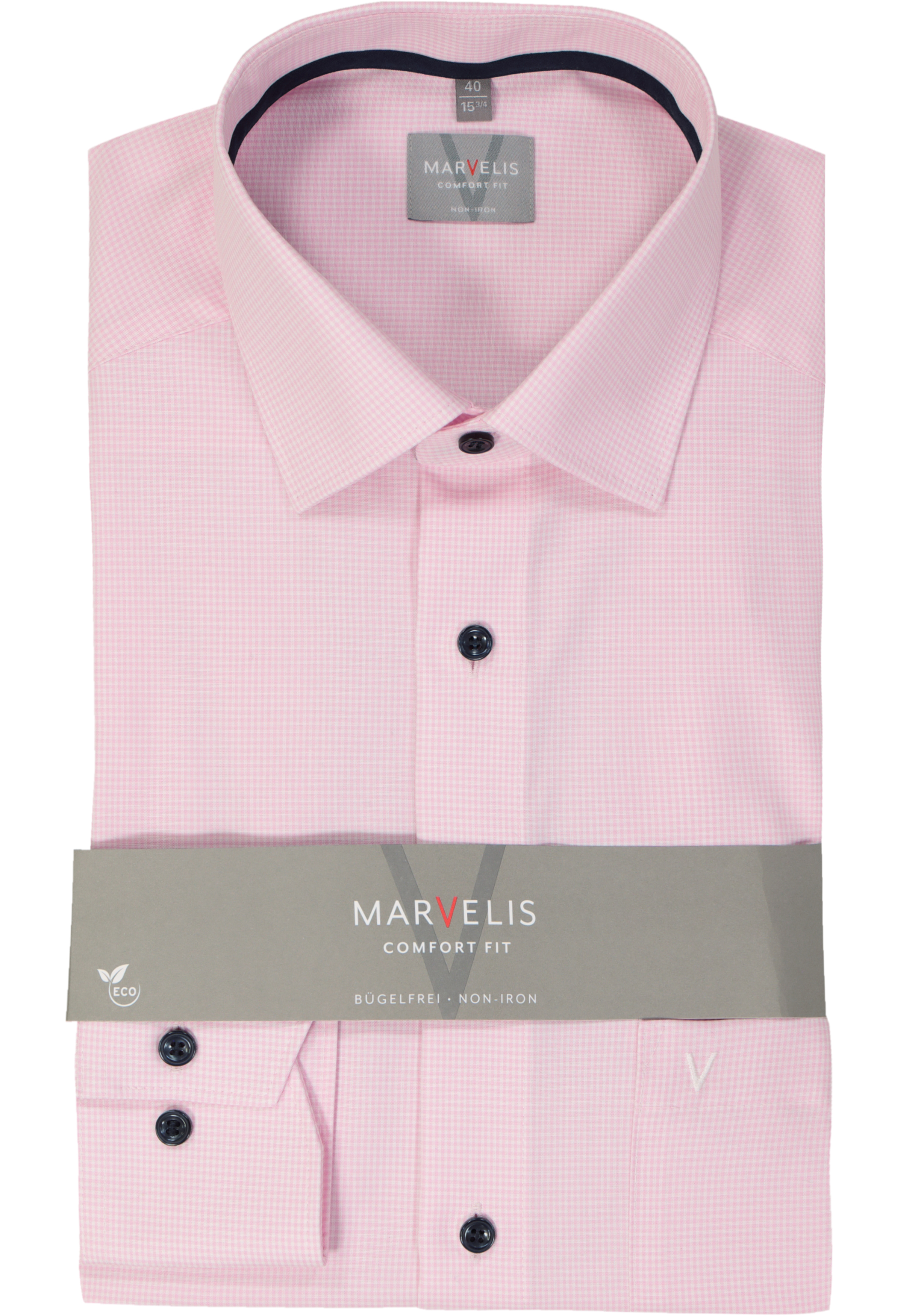 MARVELIS comfort fit overhemd, popeline, roze geruit