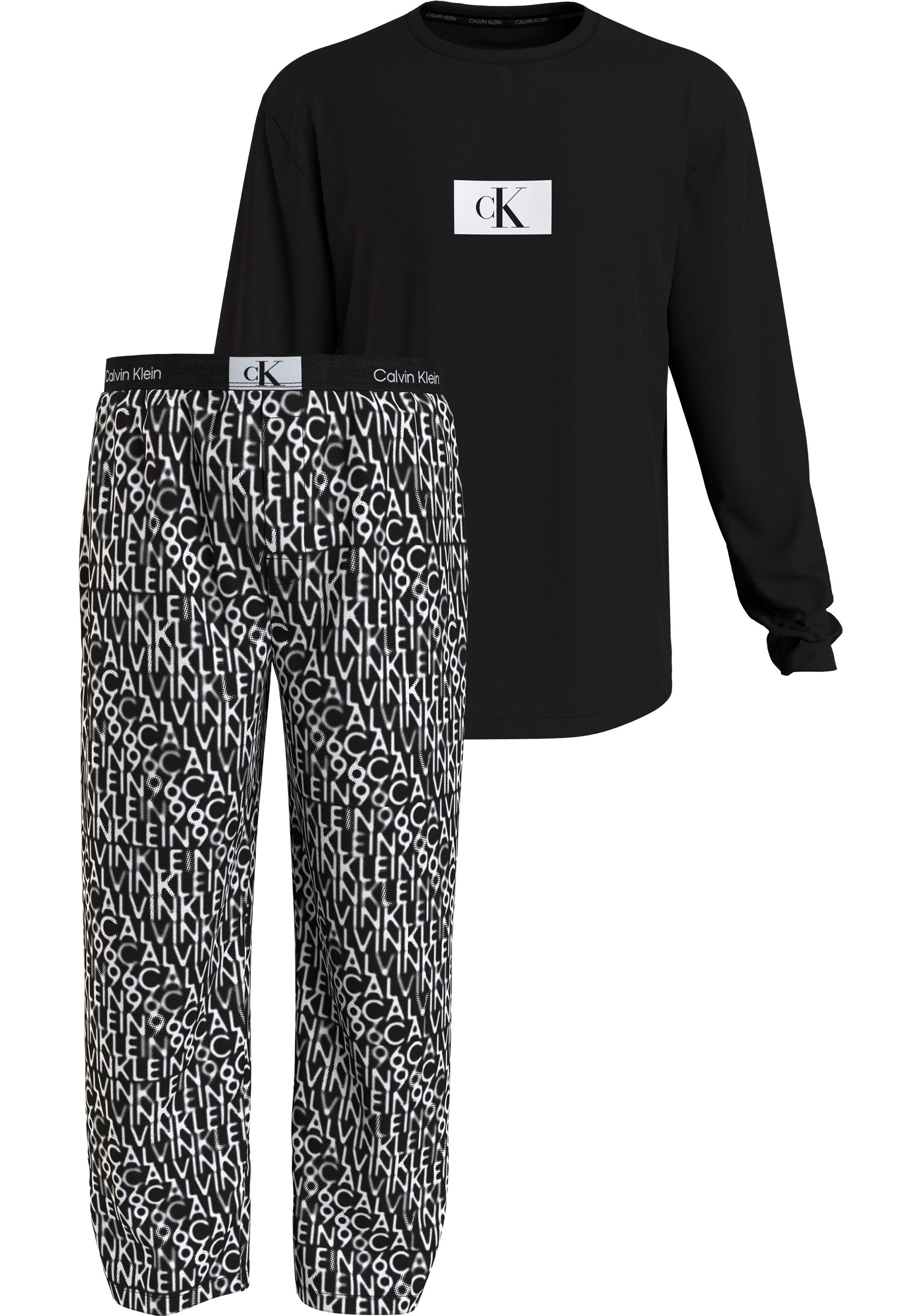 Calvin Klein heren pyjama O-hals, zwart shirt, logo print broek