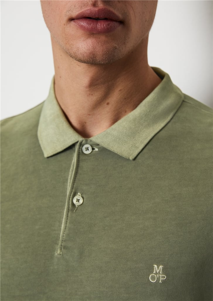 Marc O'Polo regular fit polo, heren poloshirt lange mouw, olijfgroen