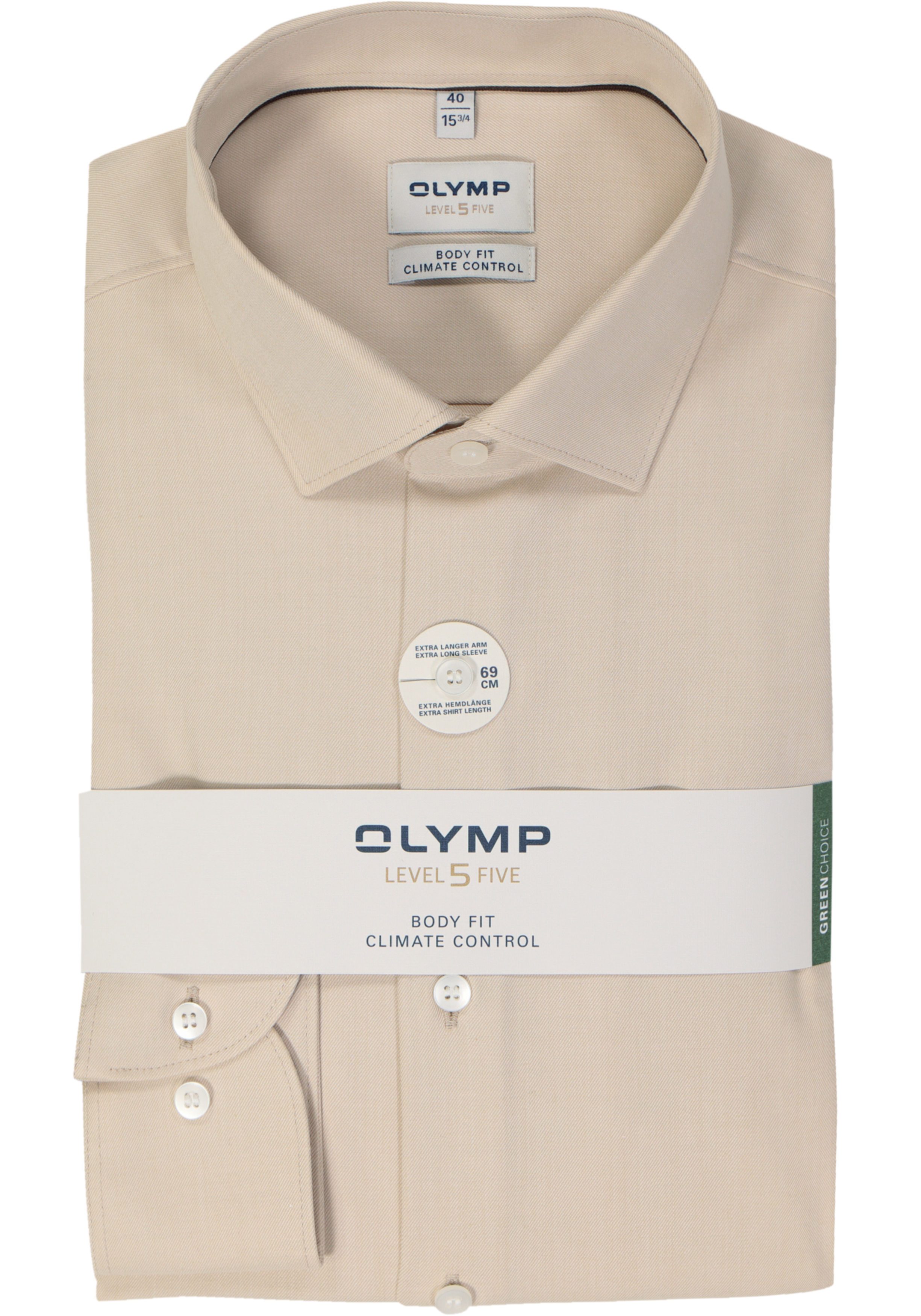 OLYMP 24/7 Level 5 body fit overhemd, mouwlengte 7, twill, beige