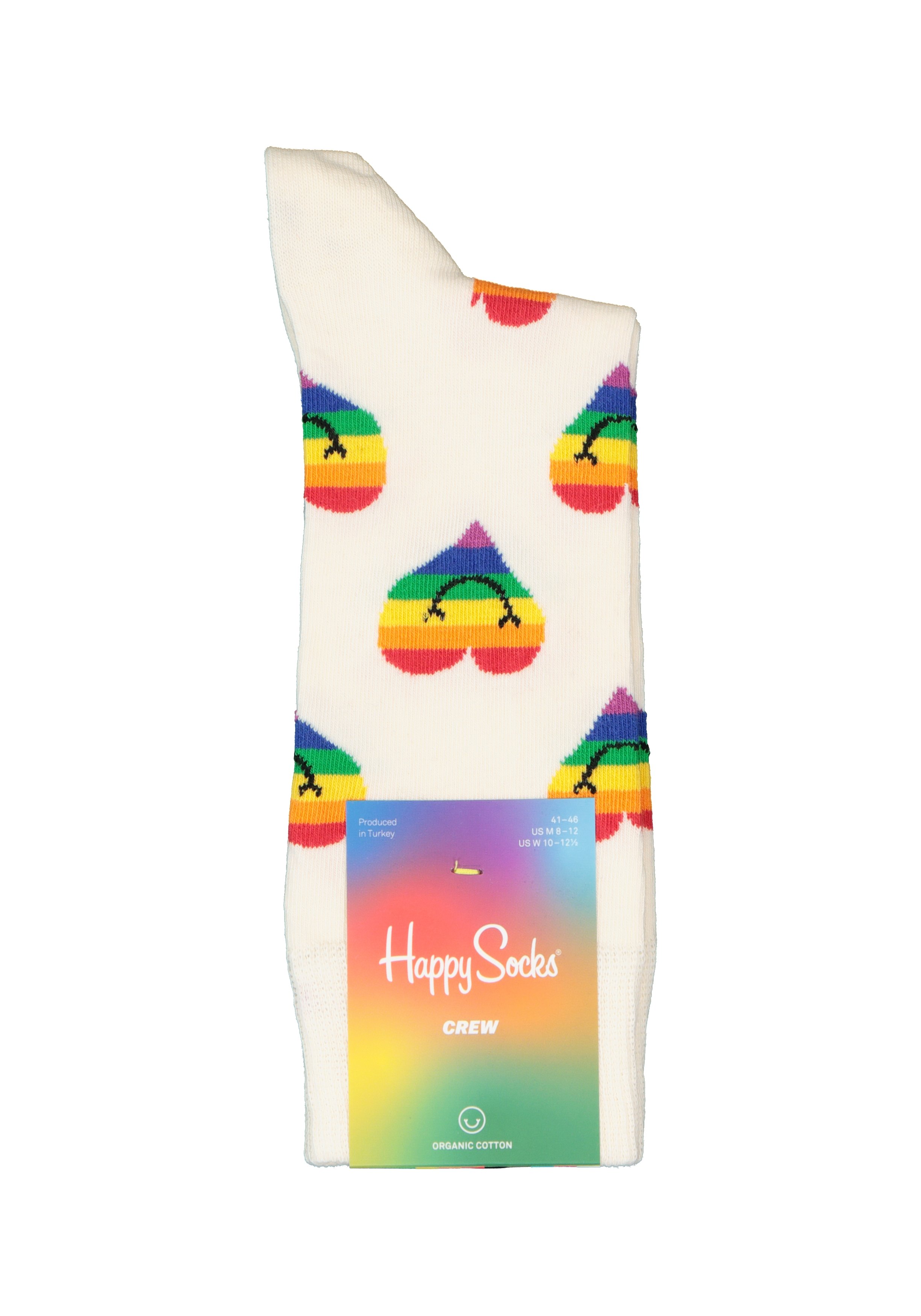 Happy Socks Pride Heart Sock, unisex sokken, wit met regenboog hartjes