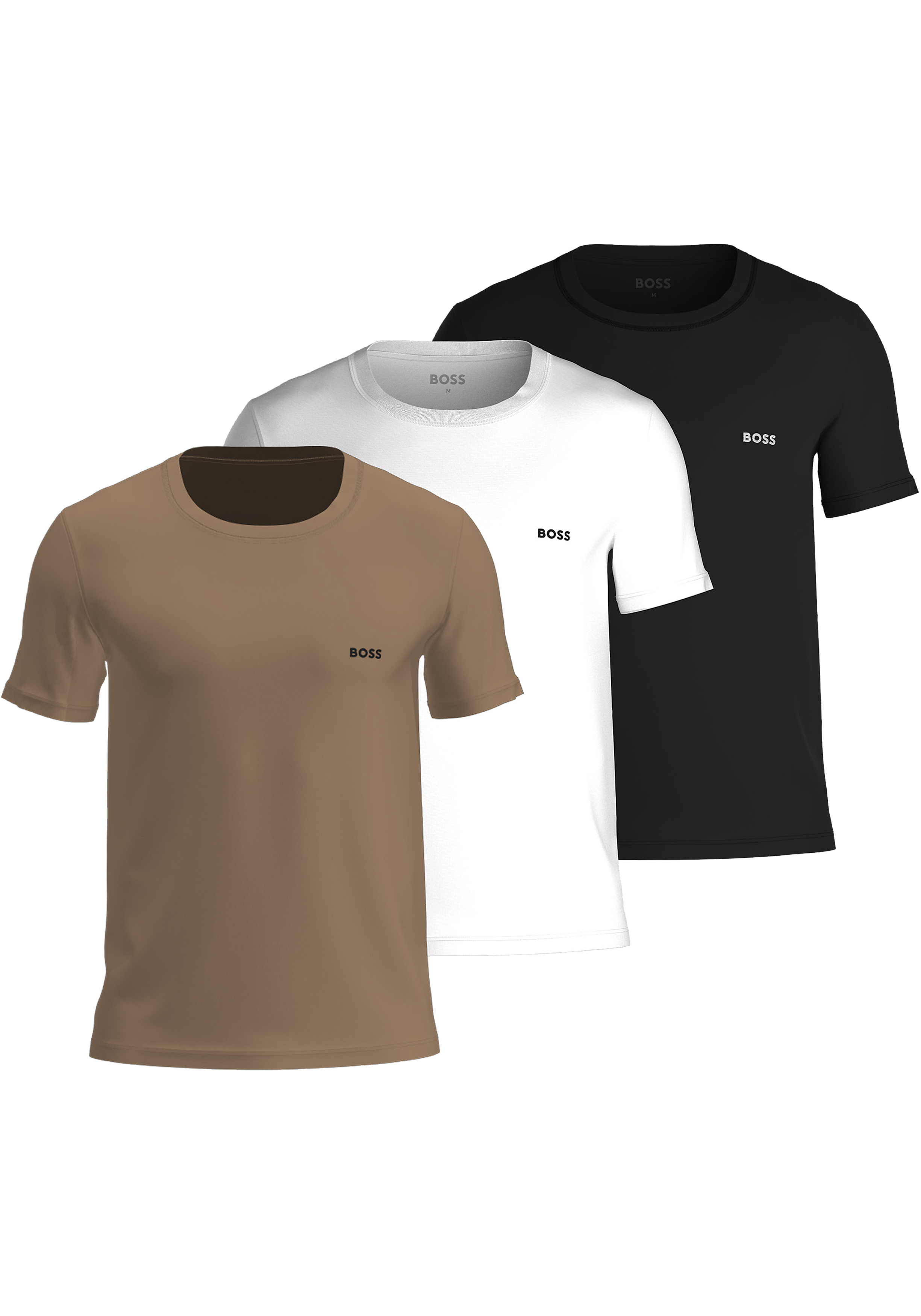 HUGO BOSS Classic T-shirts regular fit (3-pack), heren T-shirts O-hals, midden beige, zwart en wit