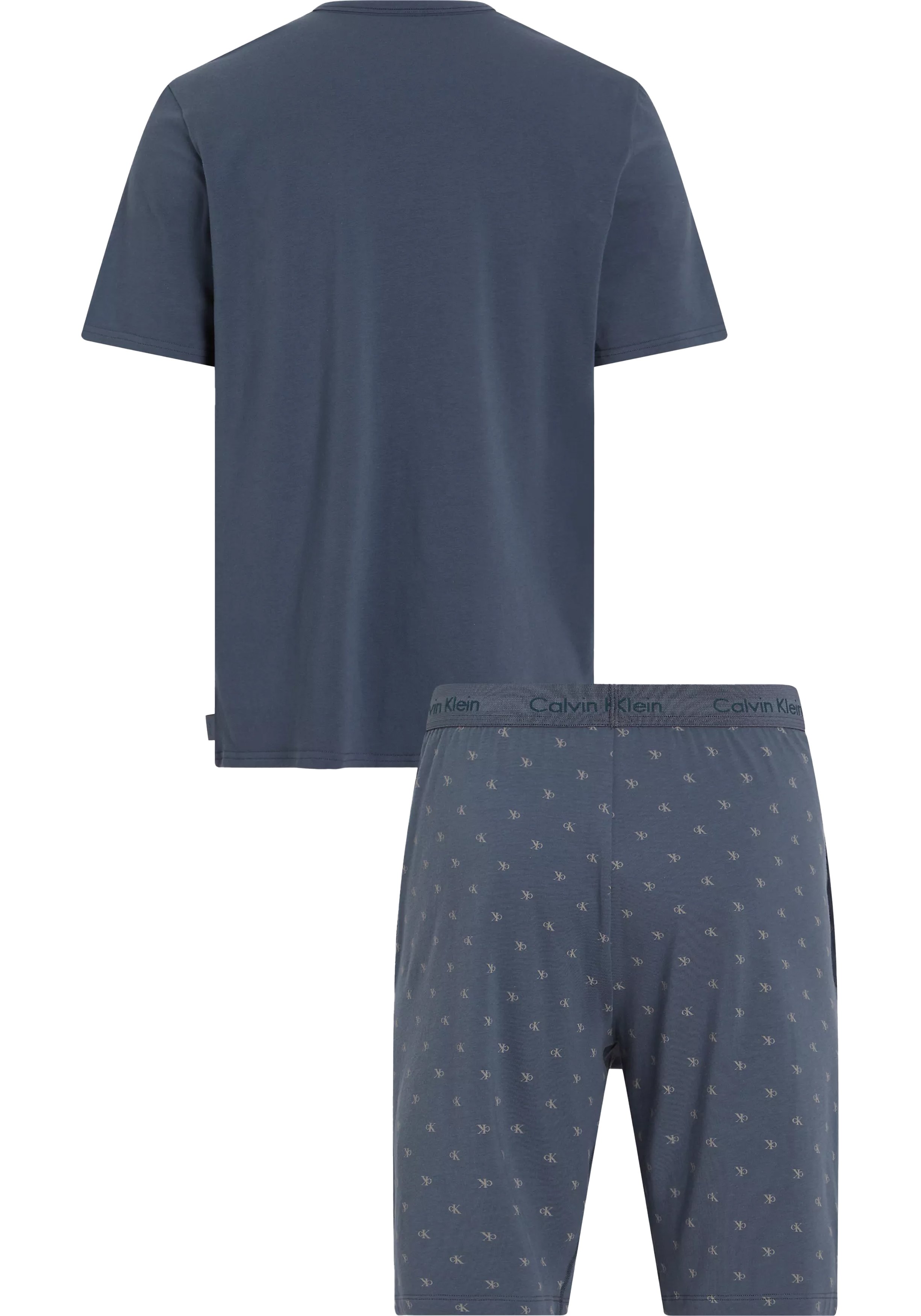 Calvin Klein heren shortama O-hals, middenblauw shirt, dessin broek