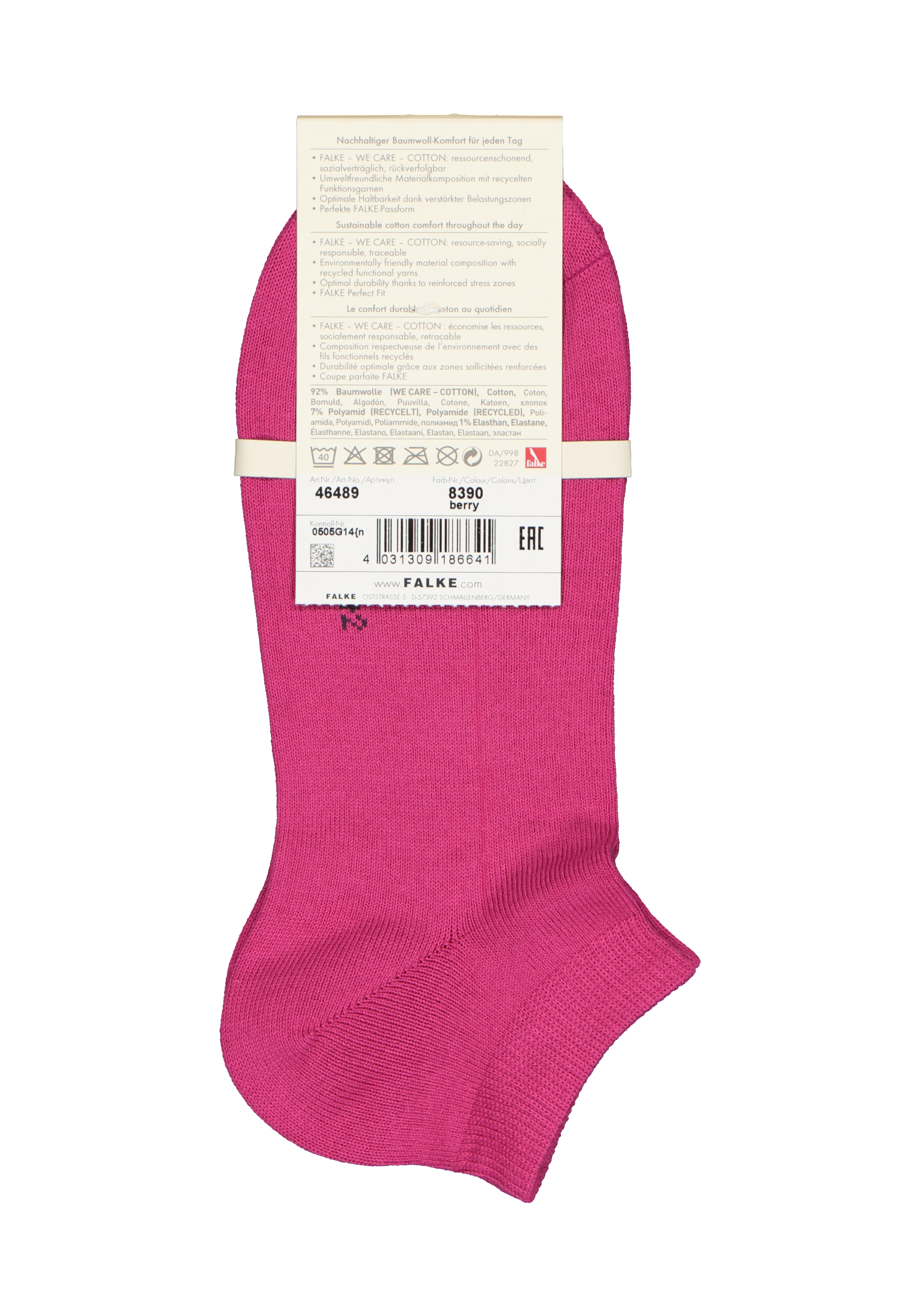 FALKE Family dames enkelsokken, katoen, fuchsia roze (berry)