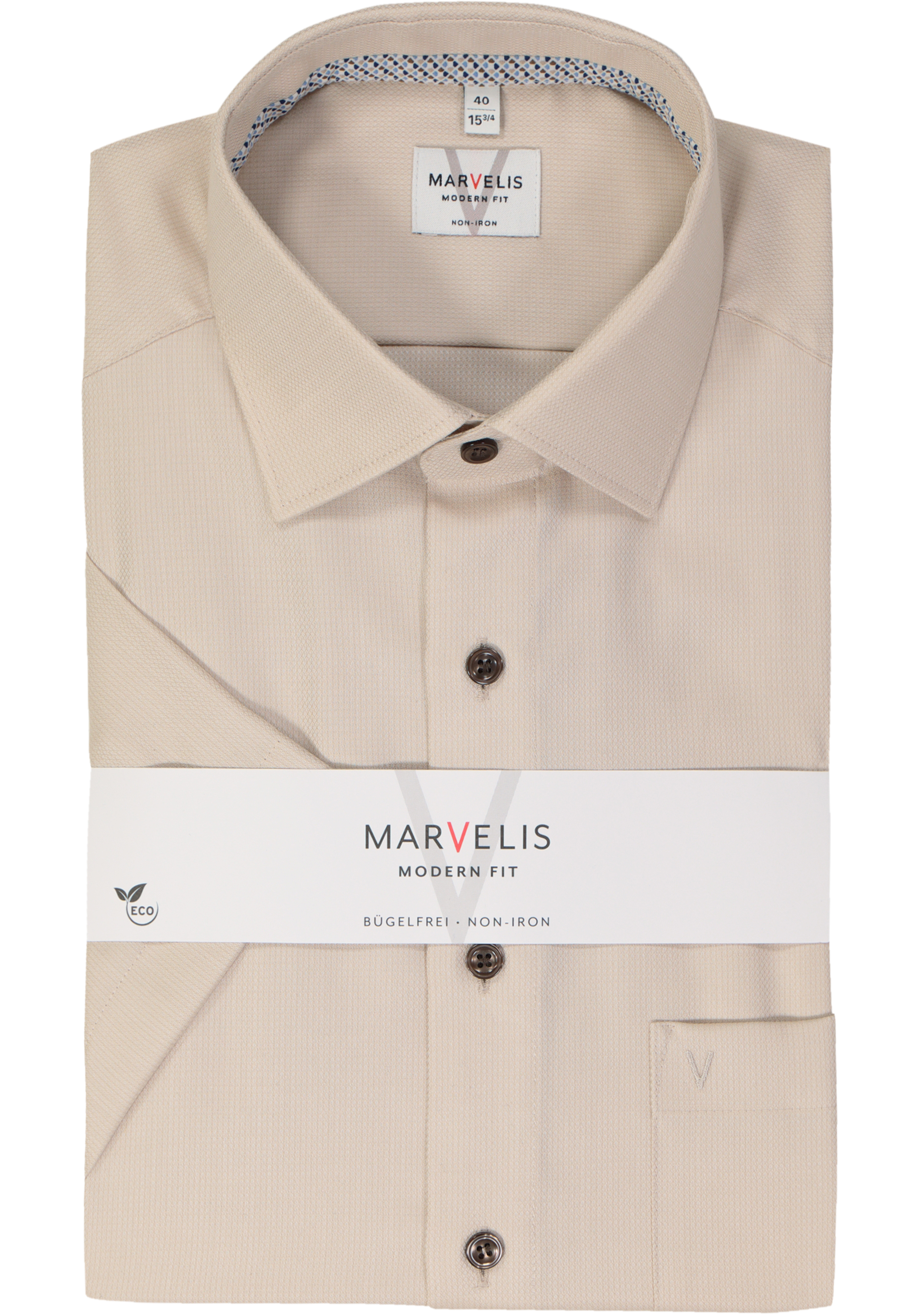 MARVELIS modern fit overhemd, korte mouw, structuur, beige