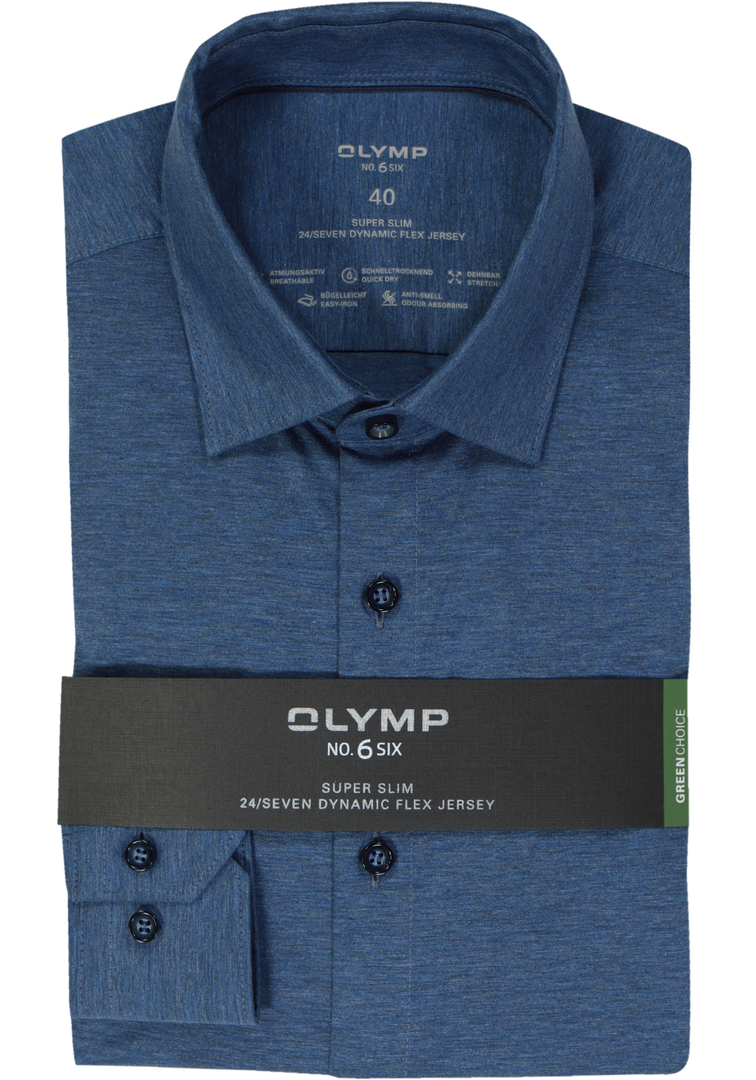 OLYMP No. Six 24/Seven super slim fit overhemd, tricot, middenblauw