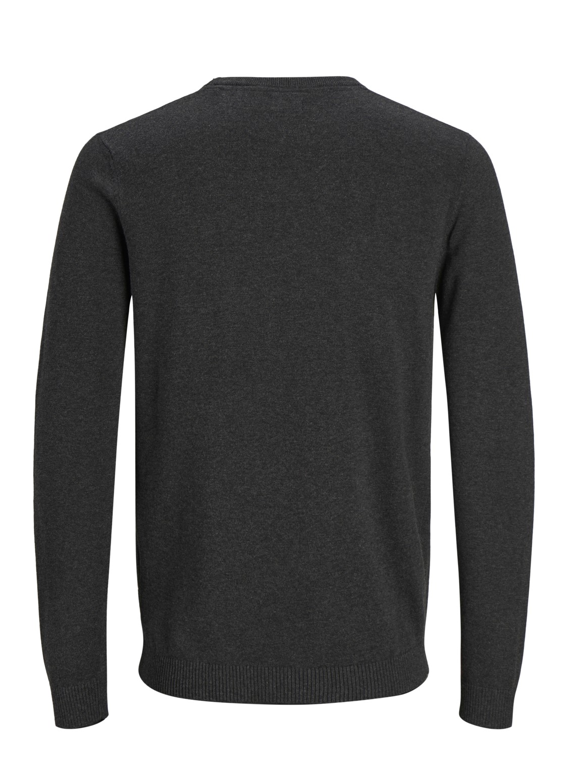 JACK & JONES Basic knit crew neck slim fit, heren pullover katoen met O-hals, donkergrijs melange