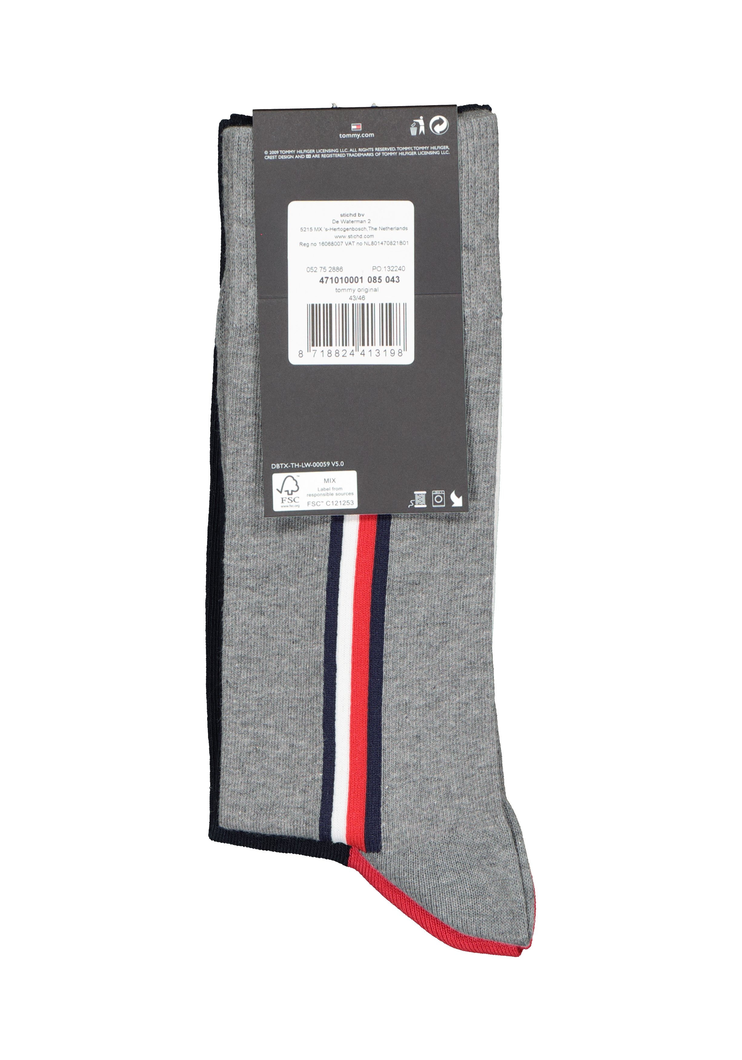 Tommy Hilfiger Iconic Hidden Sock (2-pack), heren sokken katoen, rood-wit-blauw en grijs