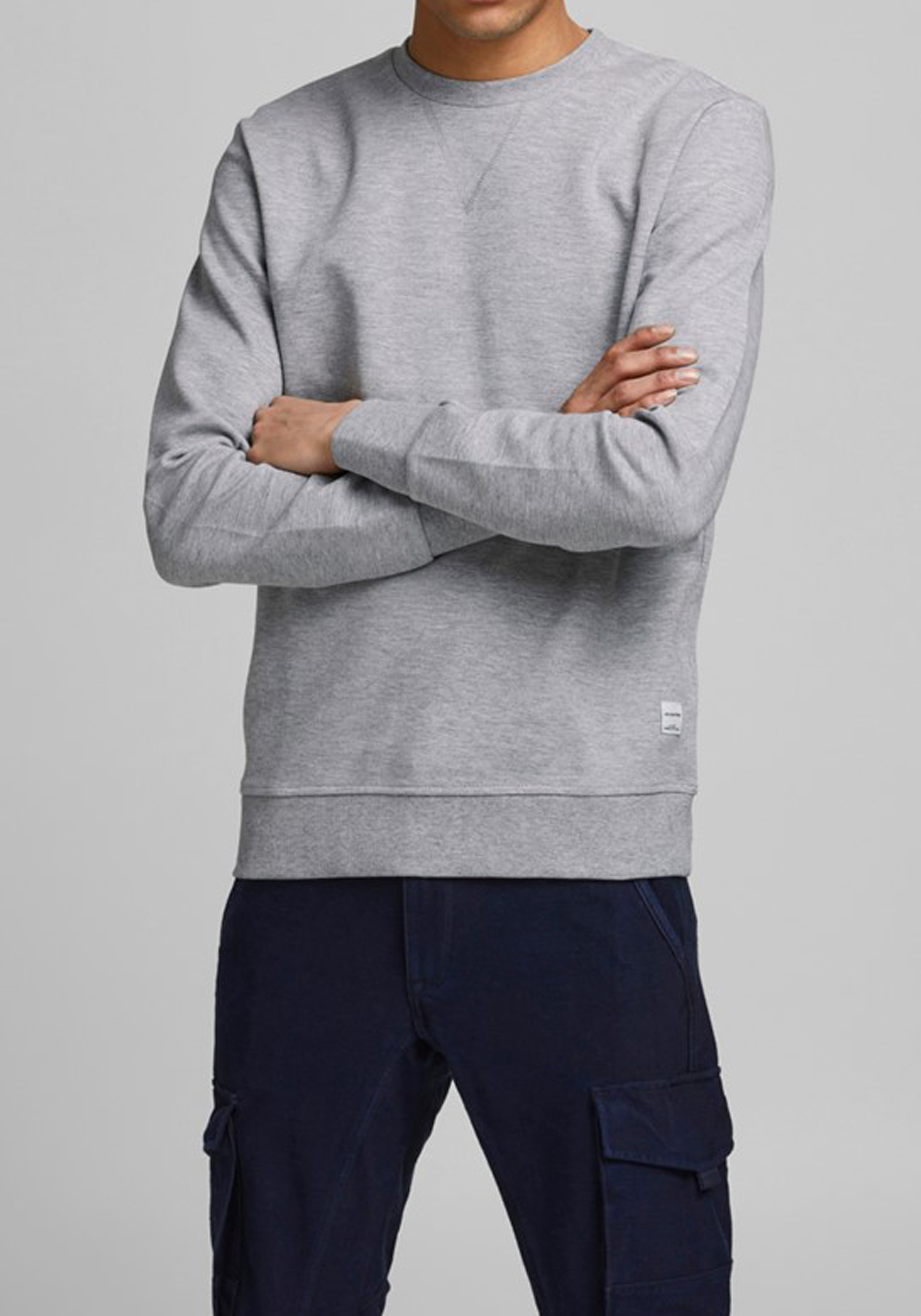 JACK & JONES sweatshirt katoen, O-hals, licht grijs melange