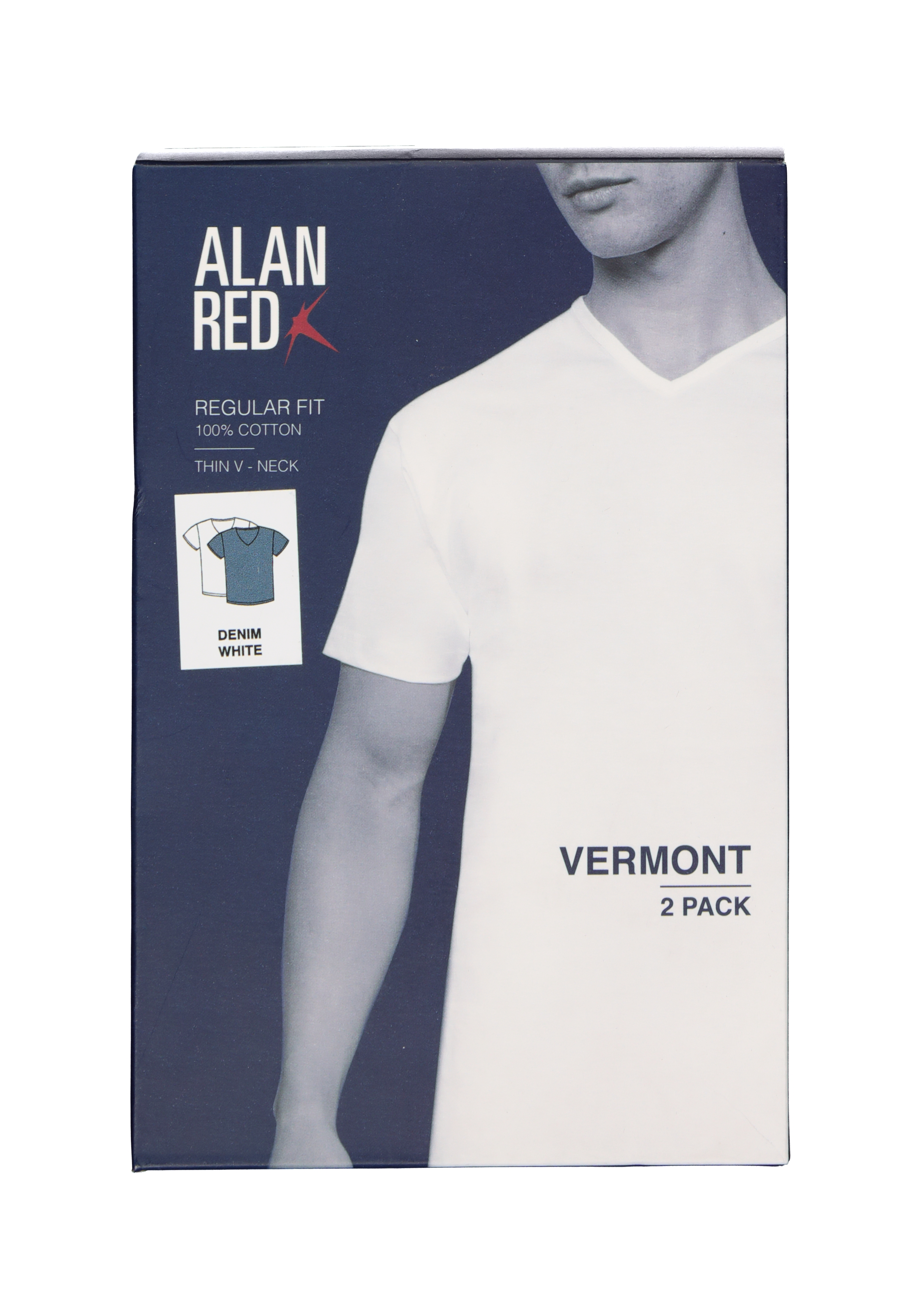 ALAN RED T-shirts Vermont (2-pack), V-hals, wit en denim blauw