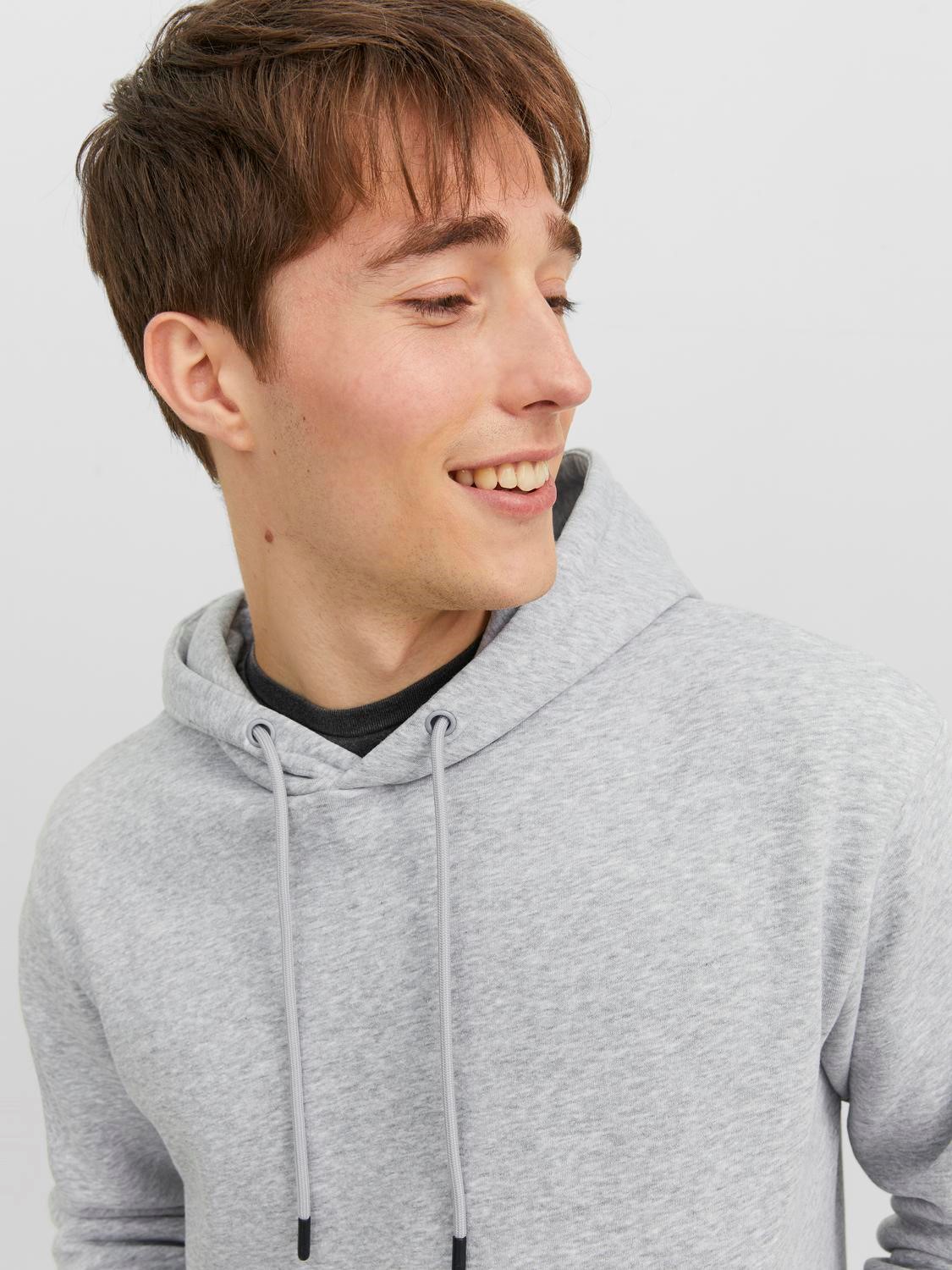 JACK & JONES Bradley sweat hood regular fit, heren hoodie katoenmengsel met capuchon, lichtgrijs melange