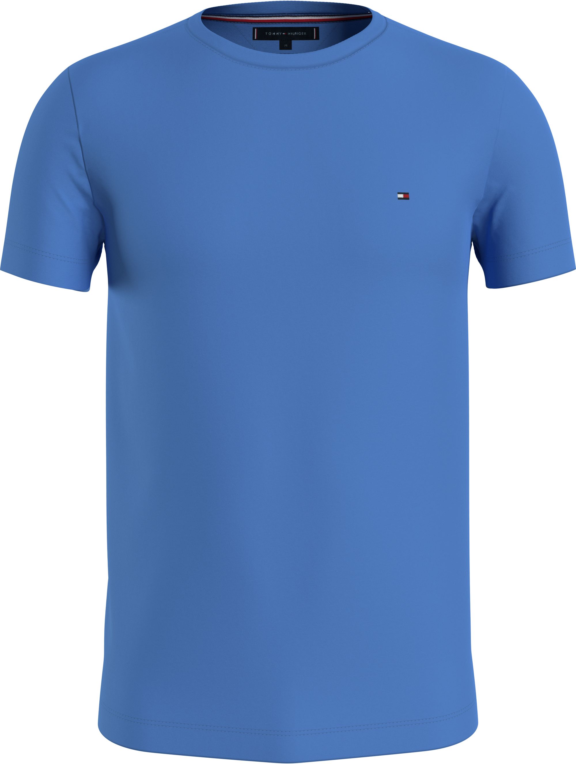 Tommy Hilfiger Stretch Slim Fit Tee, heren T-shirt korte mouw O-hals, middenblauw