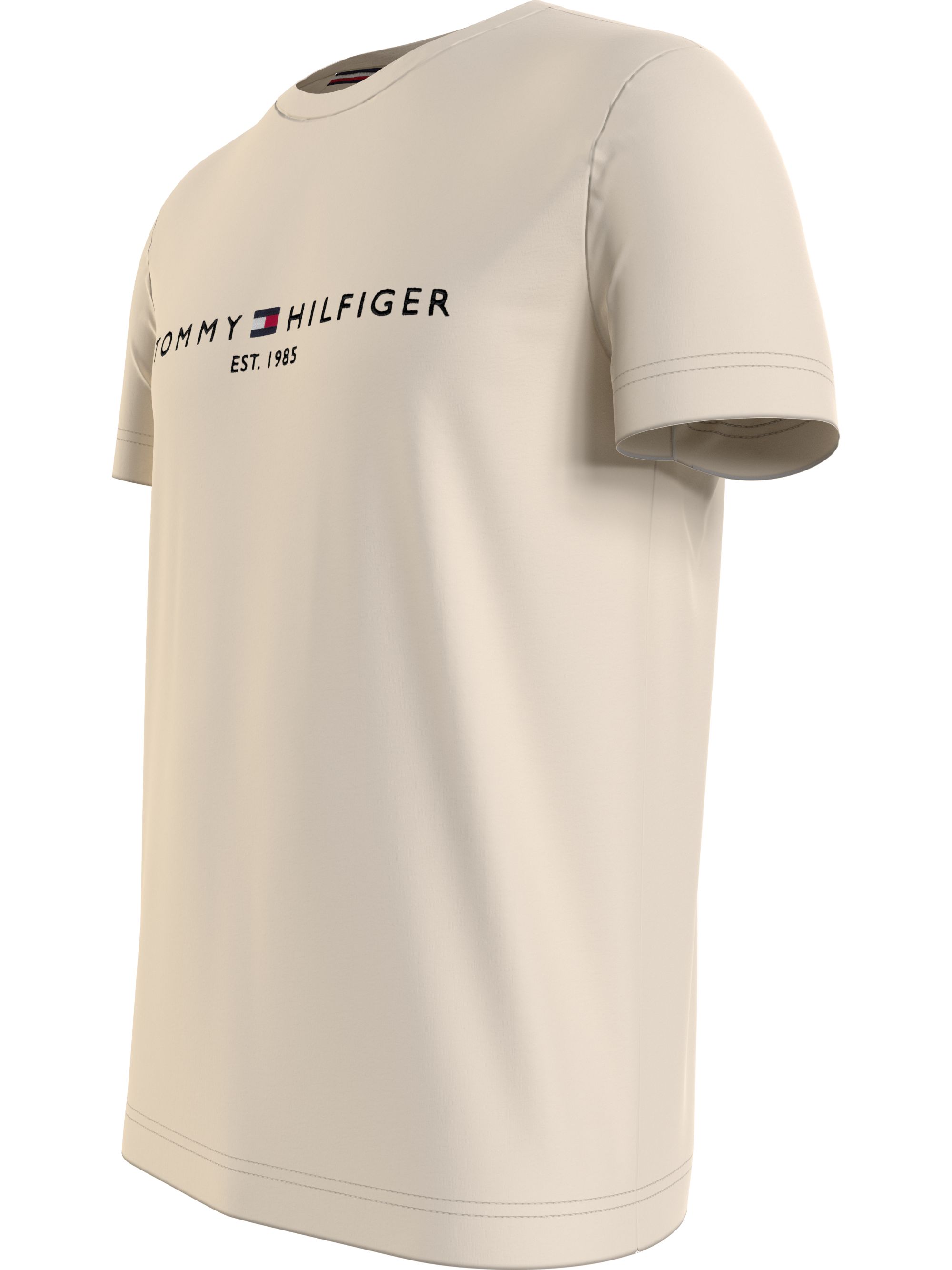 Tommy Hilfiger Tommy Logo Tee, heren T-shirt korte mouw O-hals, beige