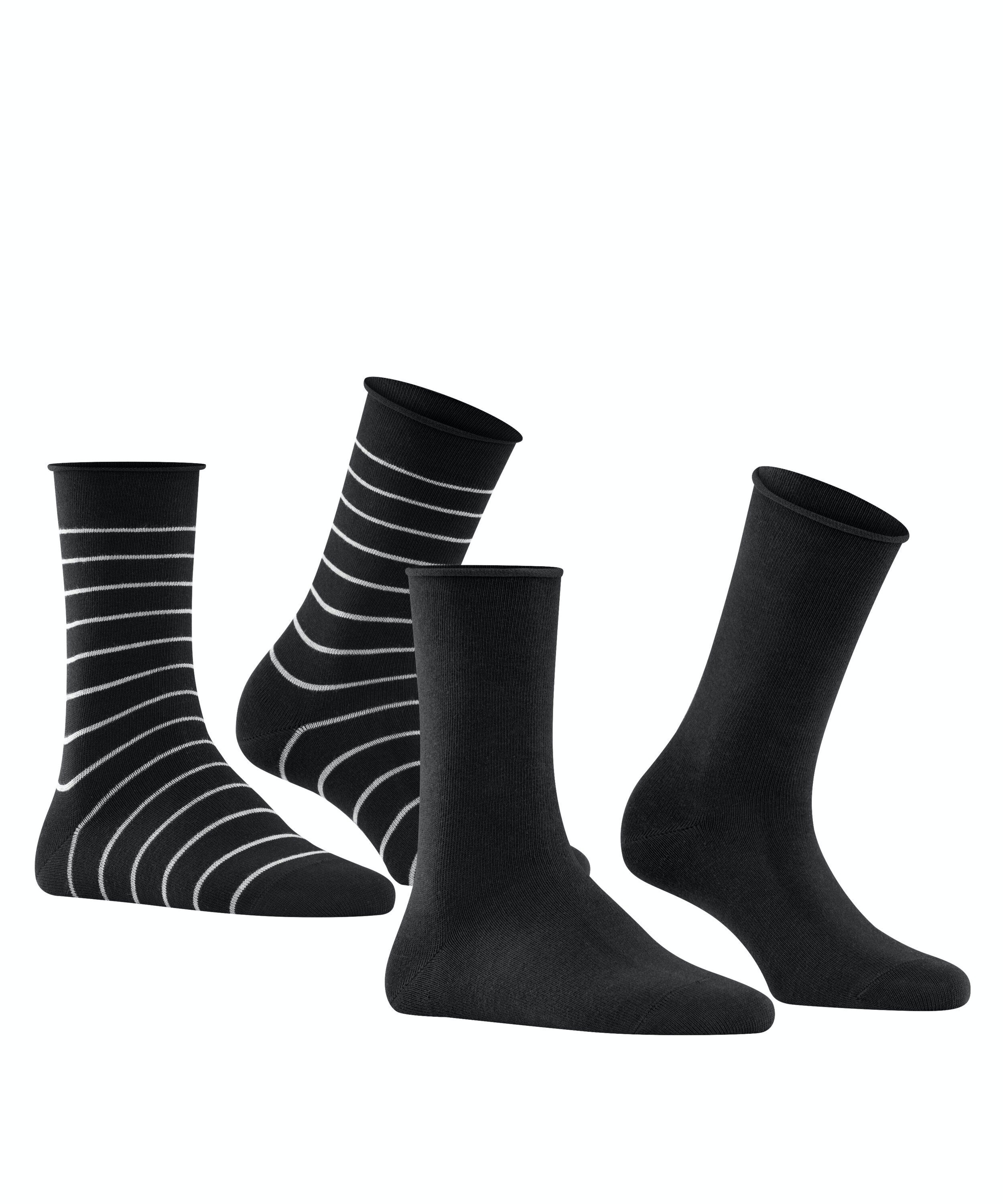 FALKE Happy Stripe 2-Pack damessokken, zwart (black)