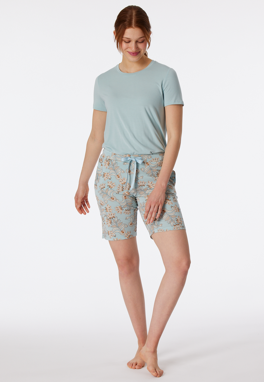 SCHIESSER Mix+Relax loungebroek kort, dames bermuda modal bluebird gedessineerd