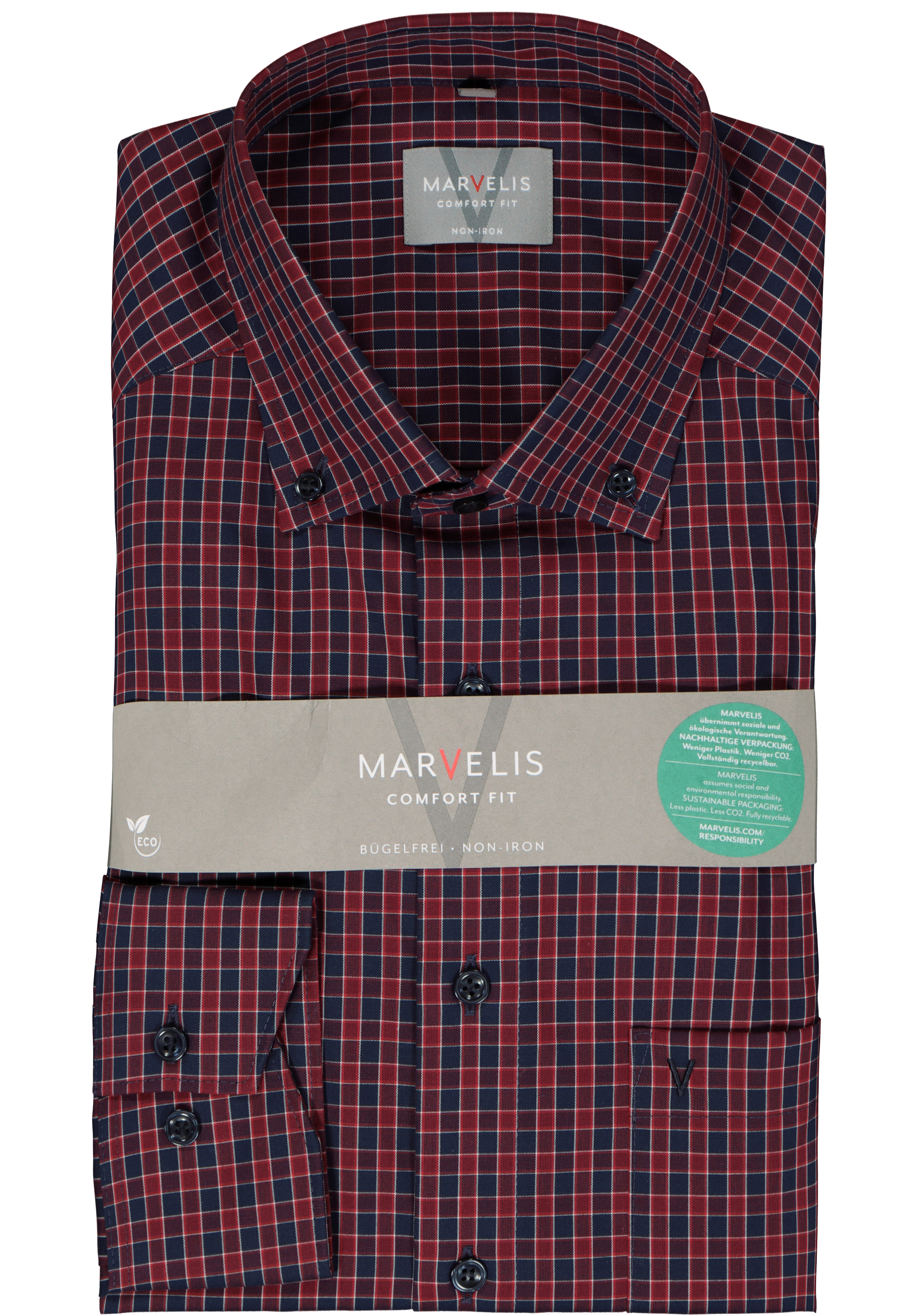 MARVELIS comfort fit overhemd, popeline, rood geruit