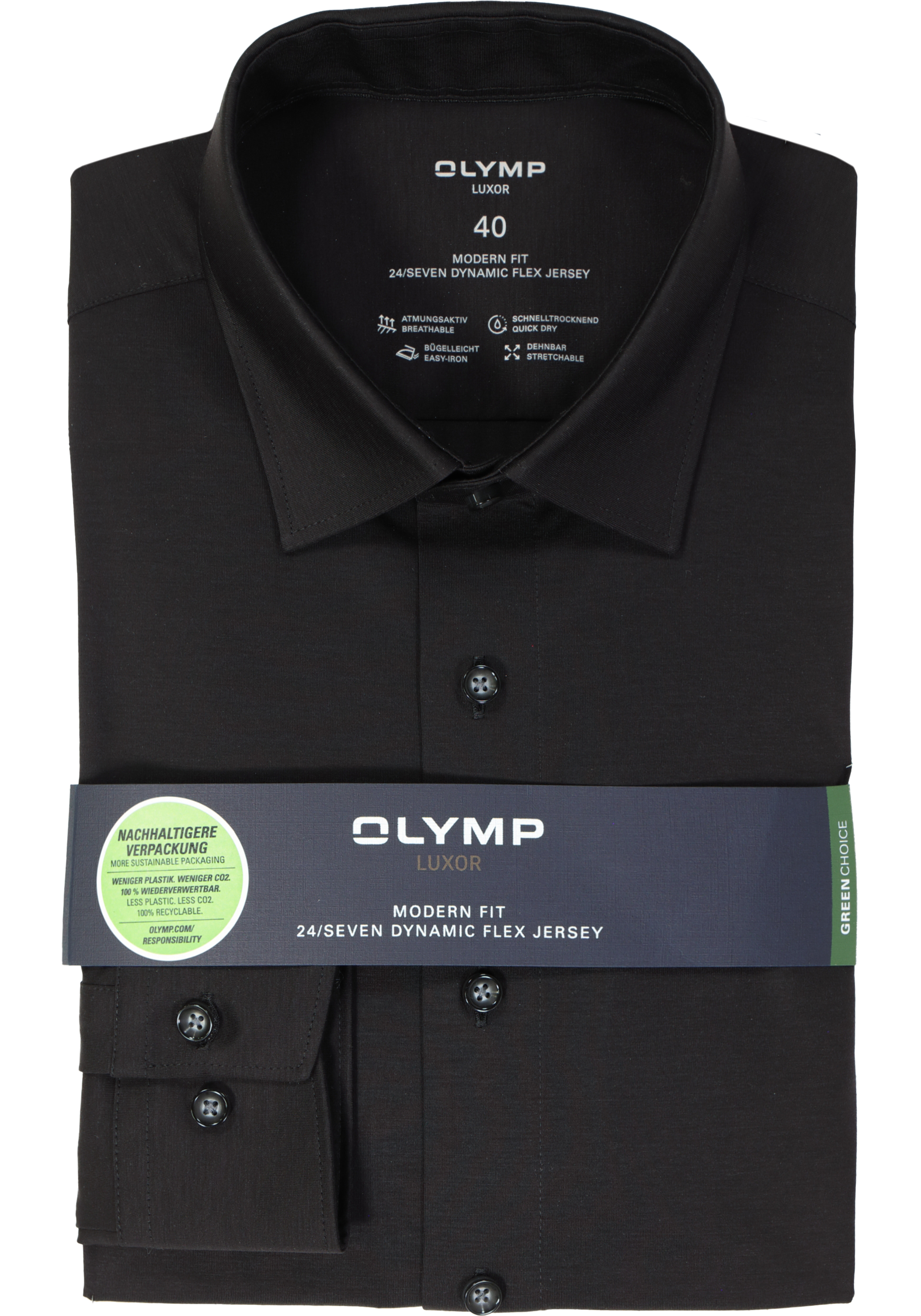 OLYMP Luxor 24/Seven modern fit overhemd, zwart tricot