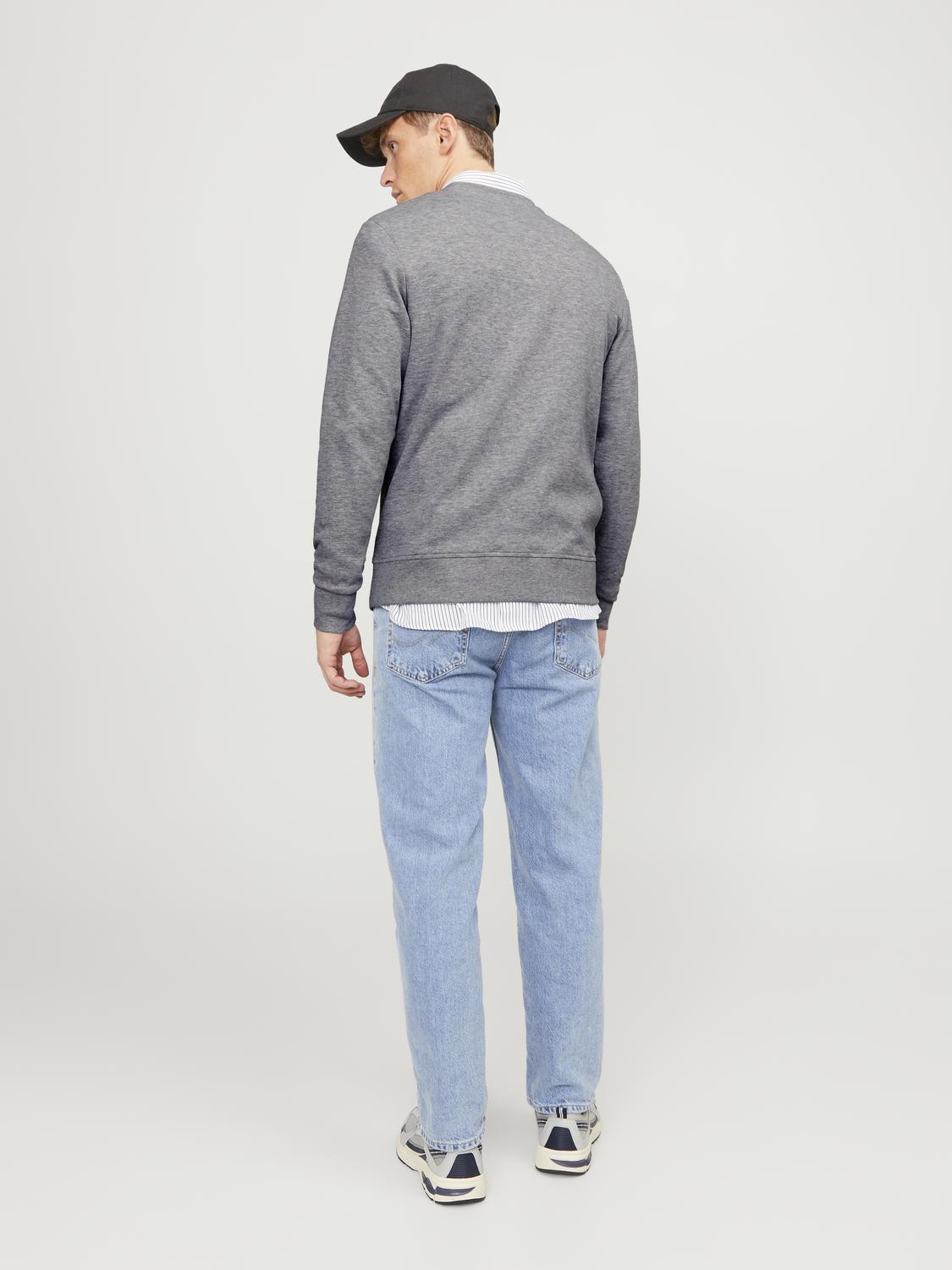 JACK & JONES Basic sweat crew neck regular fit, heren sweatshirt katoenmengsel met O-hals, lichtgrijs melange