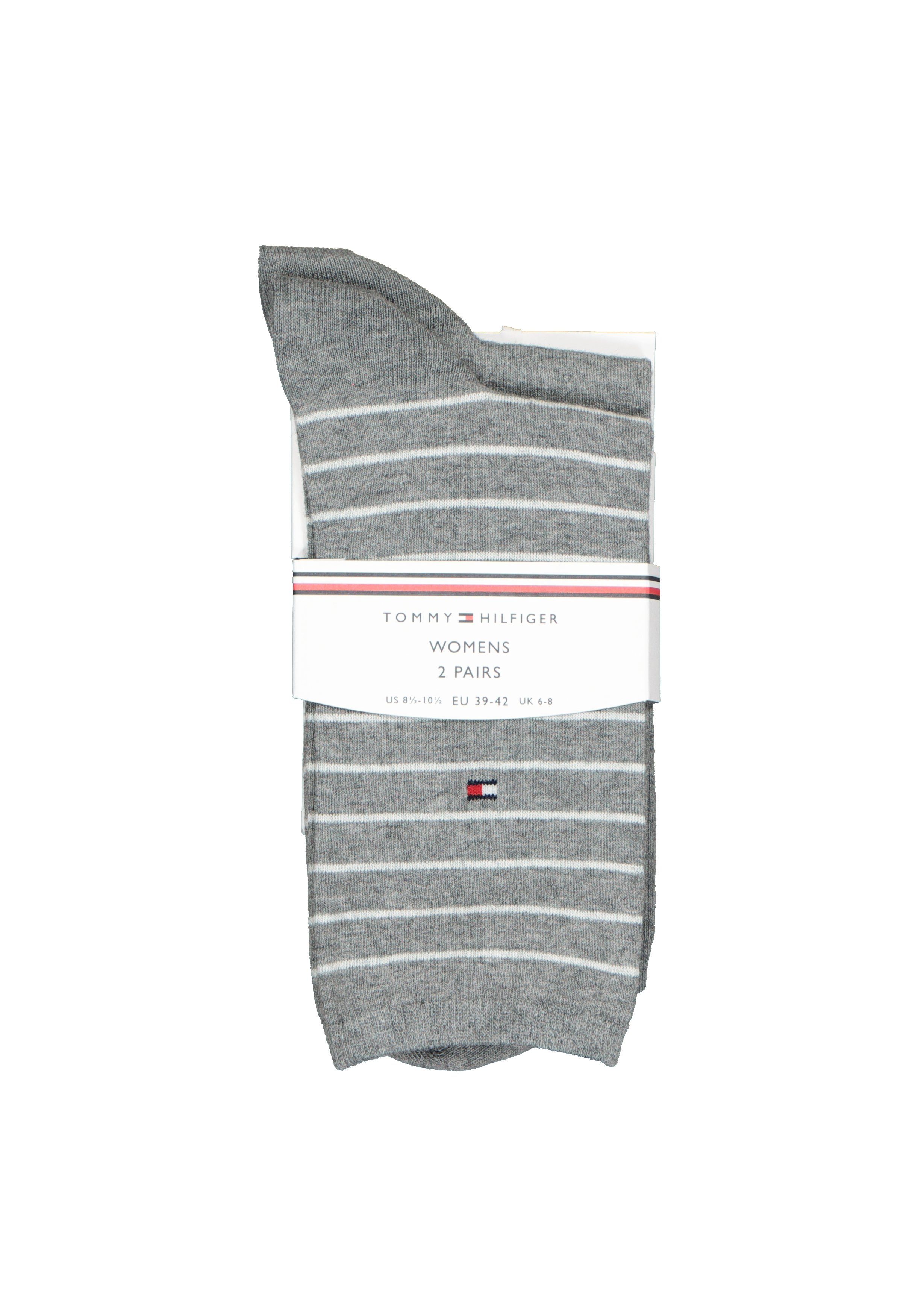 Tommy Hilfiger damessokken Small Stripe (2-pack), uni en gestreept katoen, grijs melange met wit