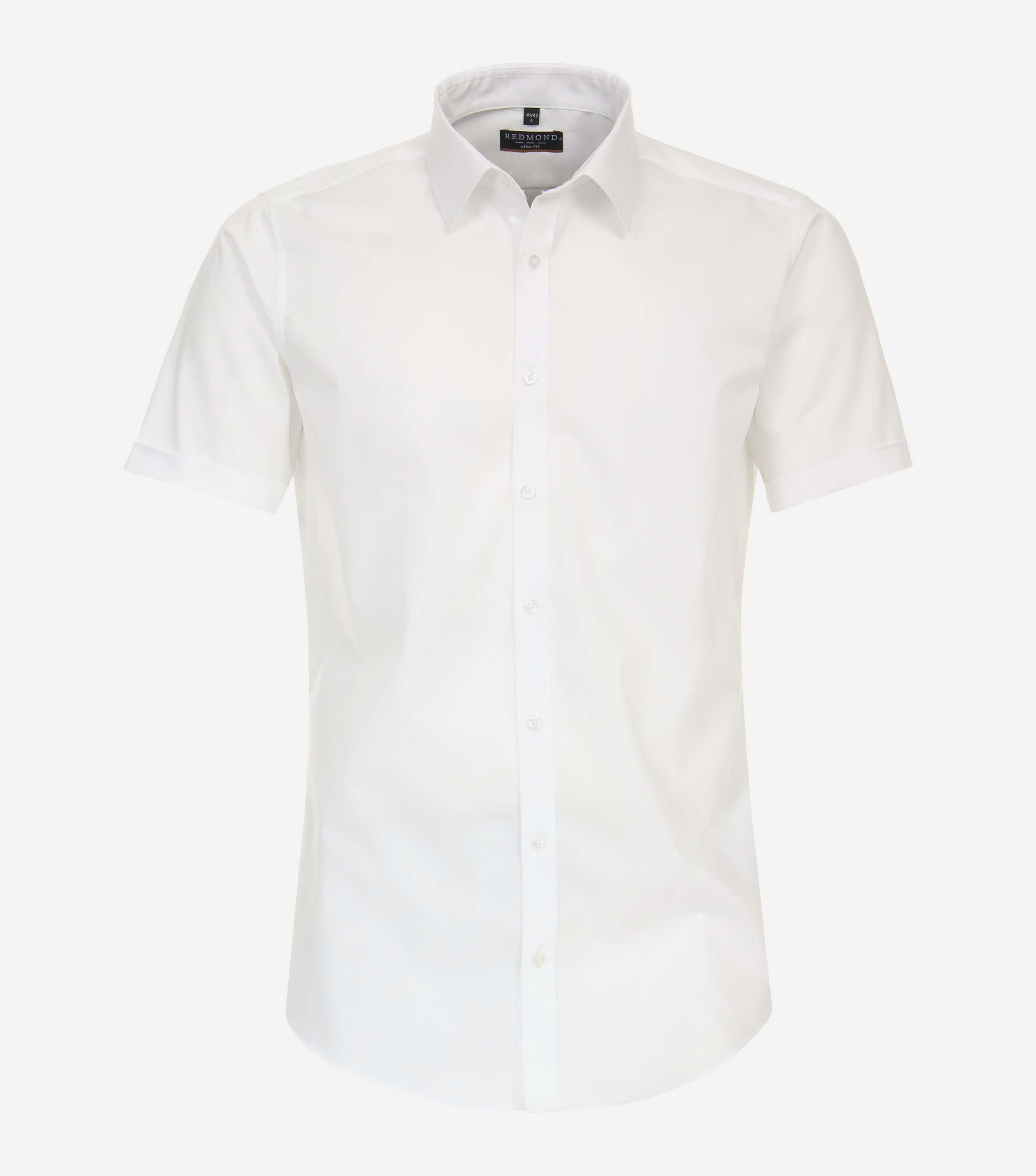 Redmond slim fit overhemd, korte mouw, popeline, wit
