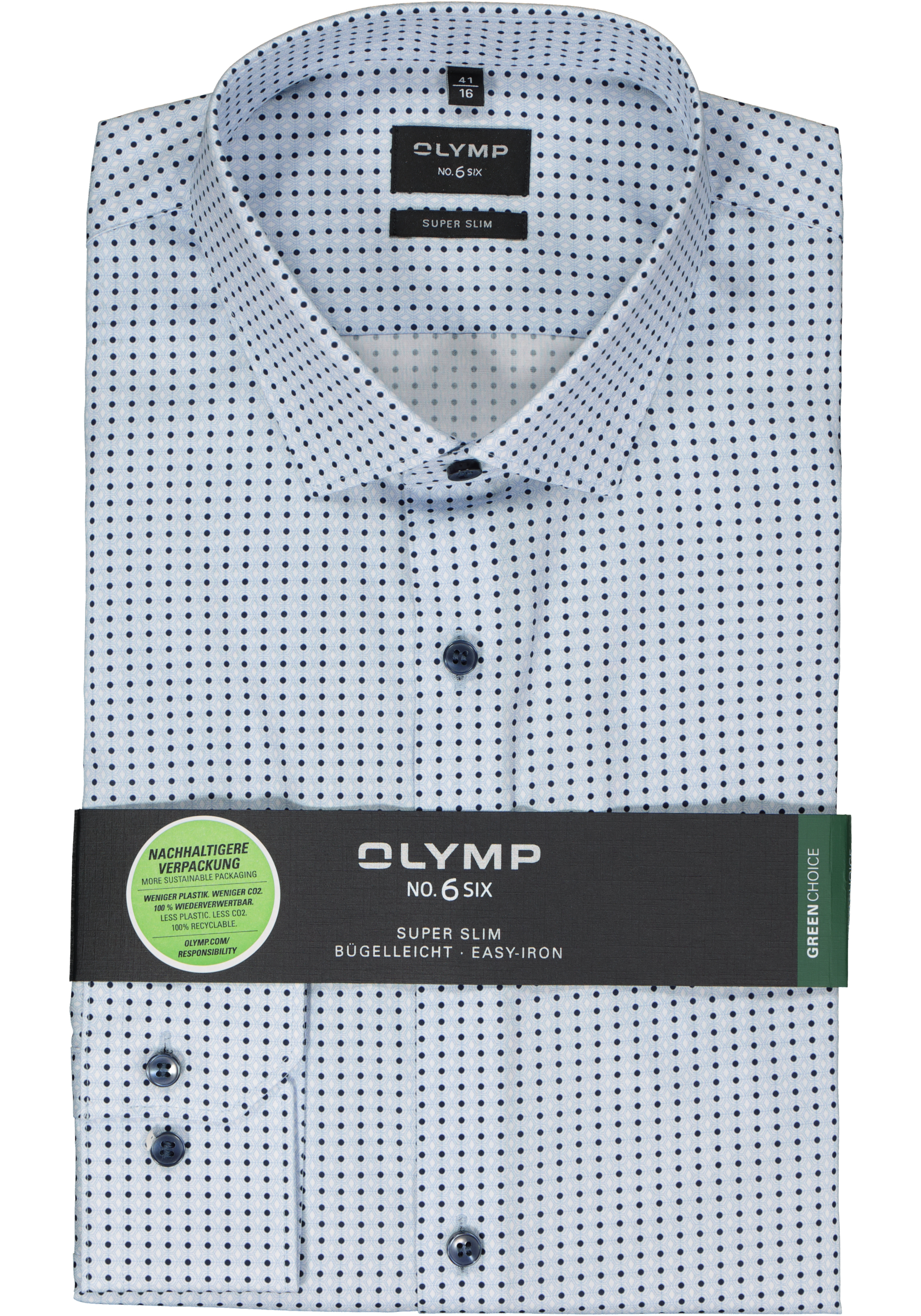 OLYMP No. 6 Six super slim fit overhemd, popeline, lichtblauw met wit en donkerblauw dessin