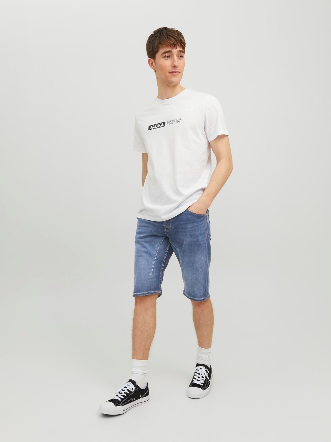 JACK & JONES Scale Long Shorts regular fit, heren jeans korte broek, denimblauw