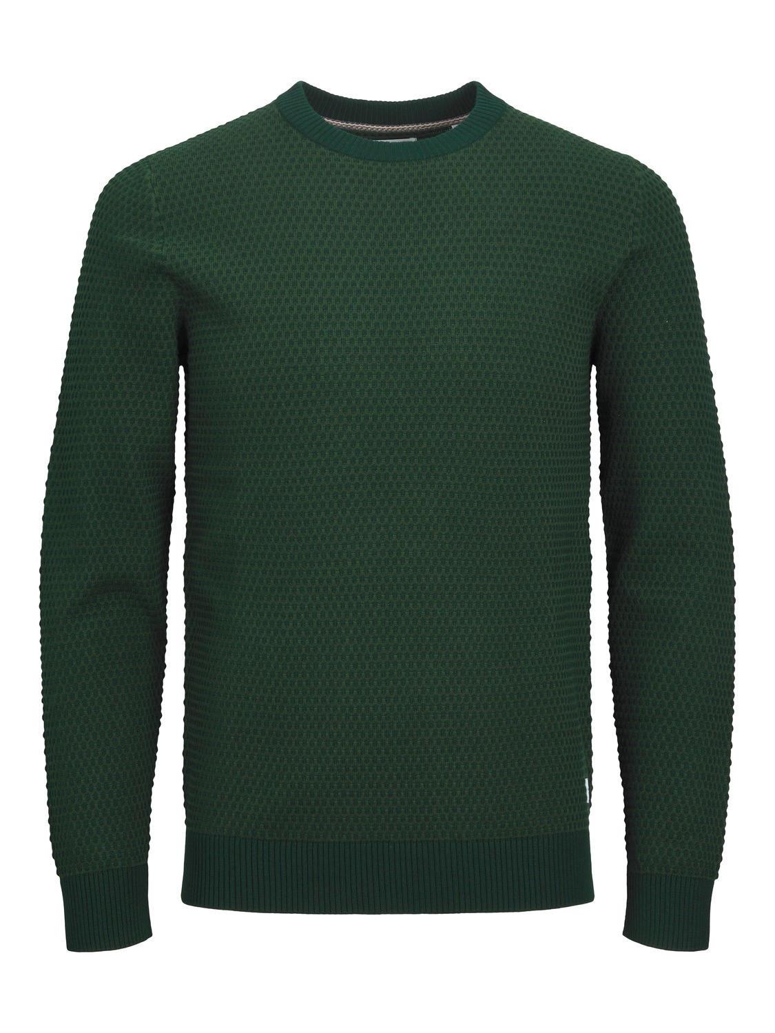 JACK & JONES Atlas knit crew neck slim fit, heren pullover katoen met O-hals, groen melange