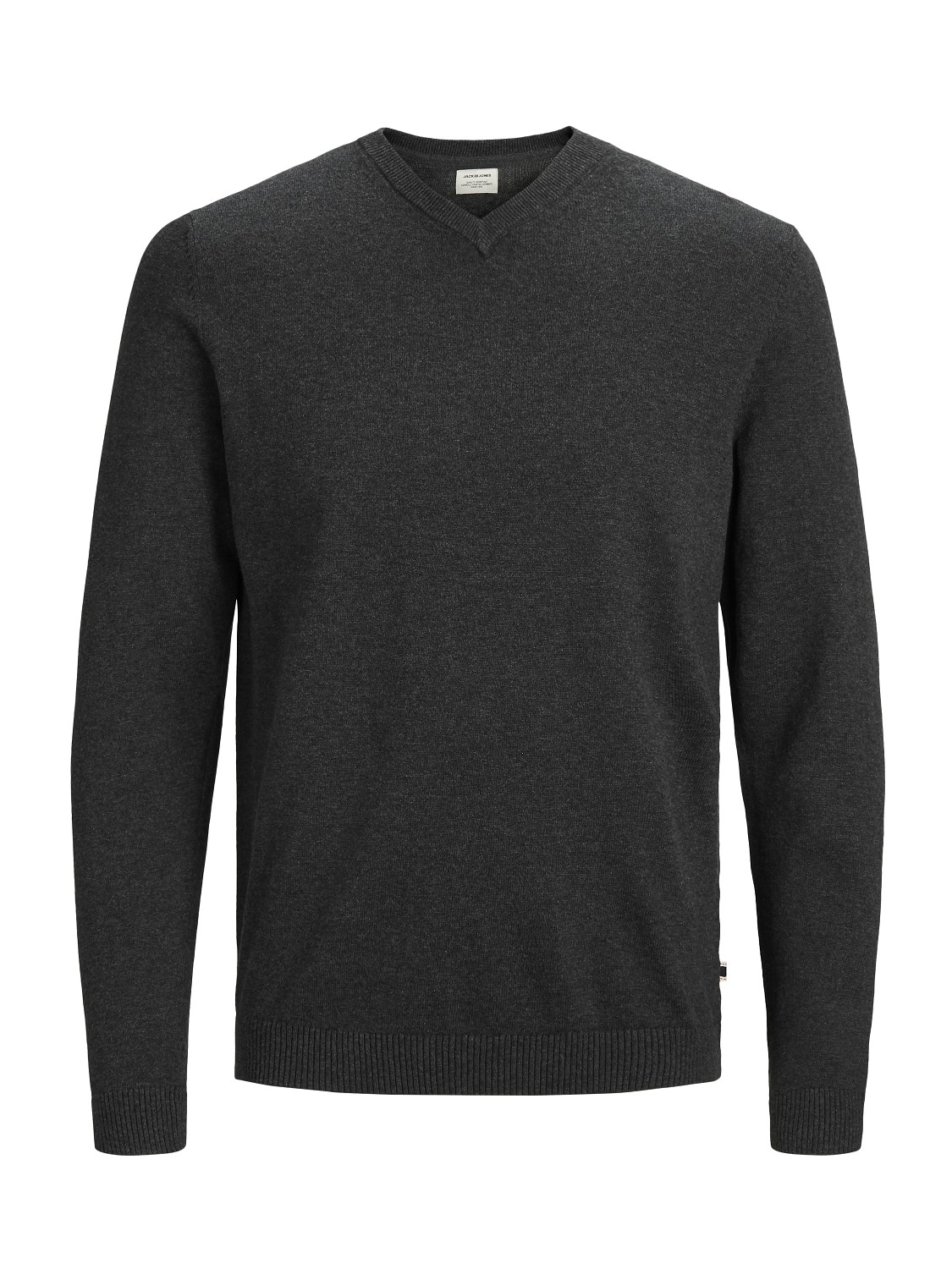 JACK & JONES Basic knit v-neck slim fit, heren pullover katoen met V-hals, donkergrijs melange