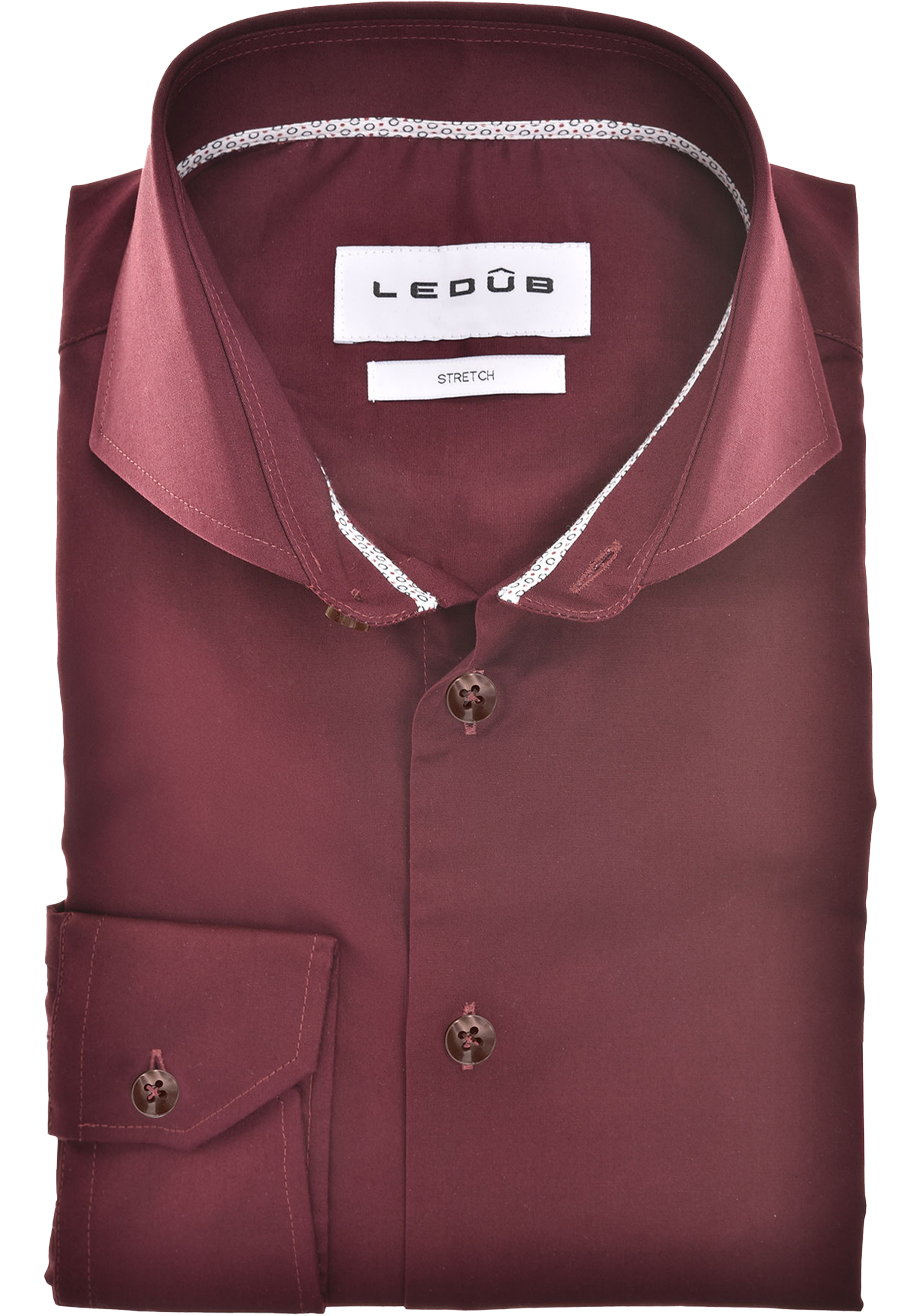 Ledub slim fit overhemd, popeline, donkerrood