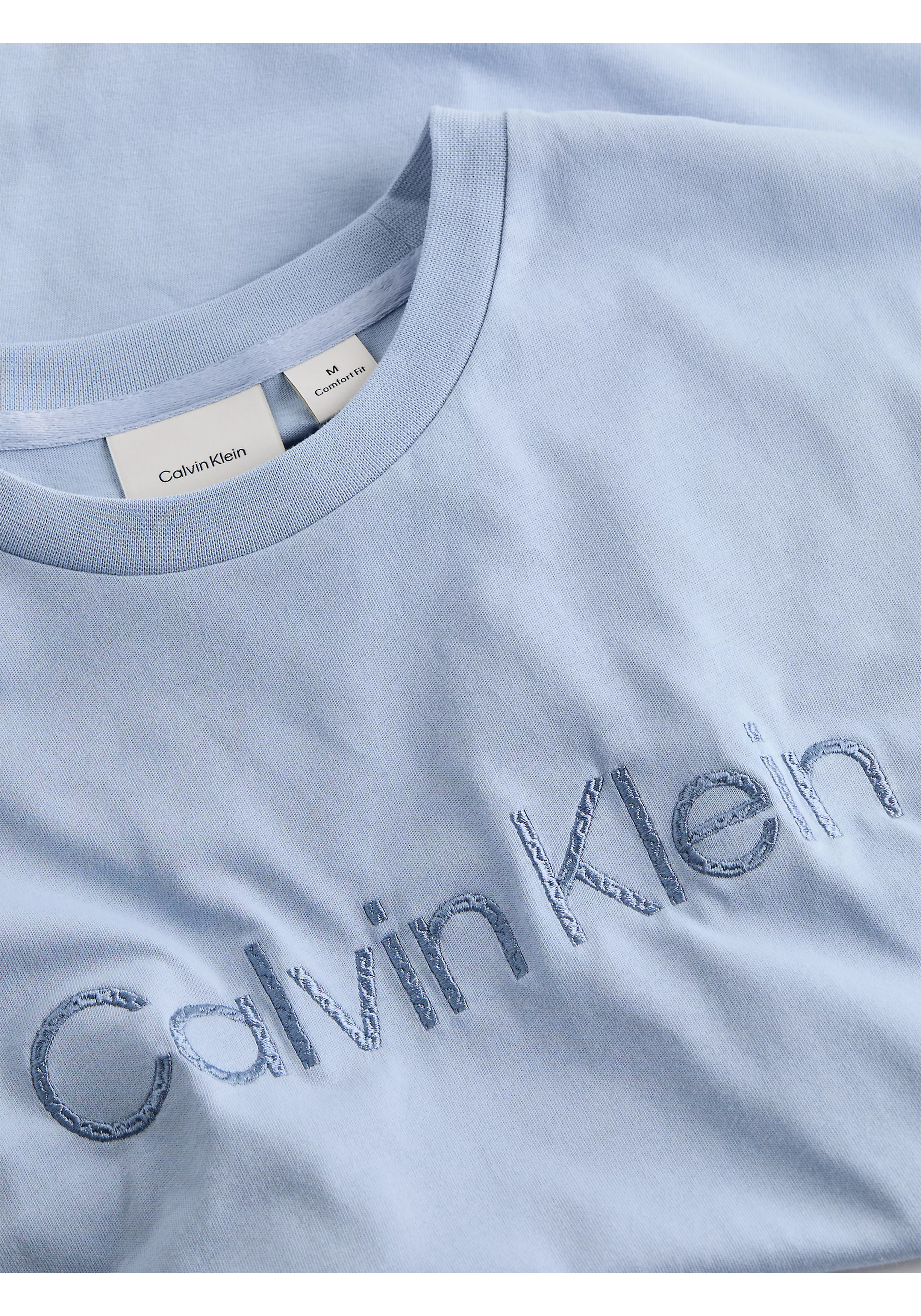 Calvin Klein Textured Embroidery T-shirt, heren T-shirt korte mouw O-hals, blauw