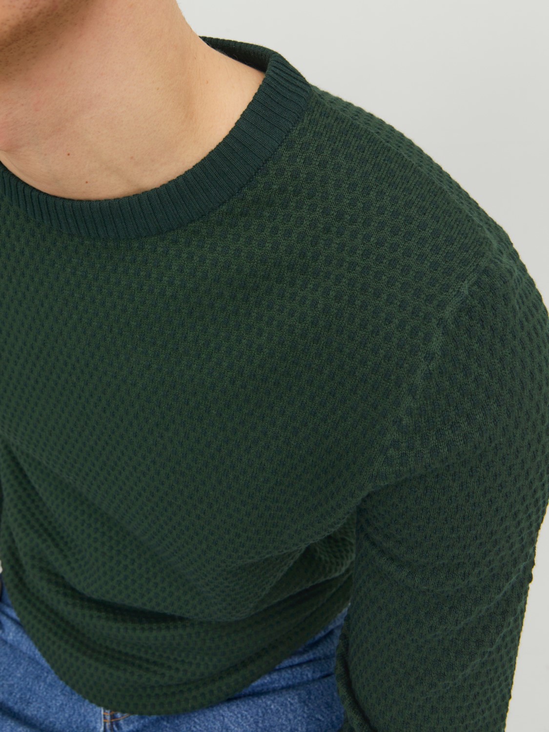 JACK & JONES Atlas knit crew neck slim fit, heren pullover katoen met O-hals, groen melange