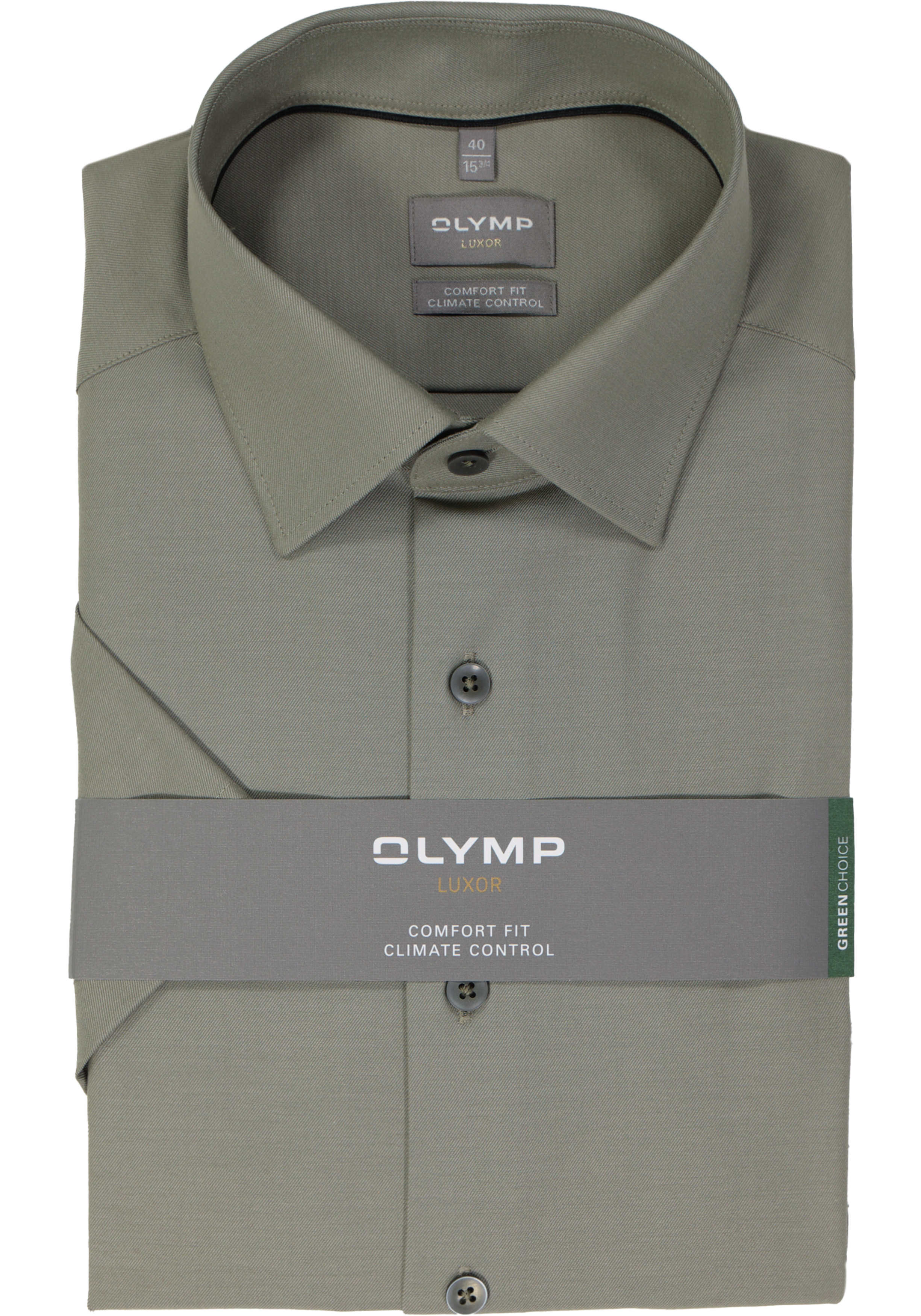 OLYMP comfort fit overhemd, korte mouw, twill, grijsgroen