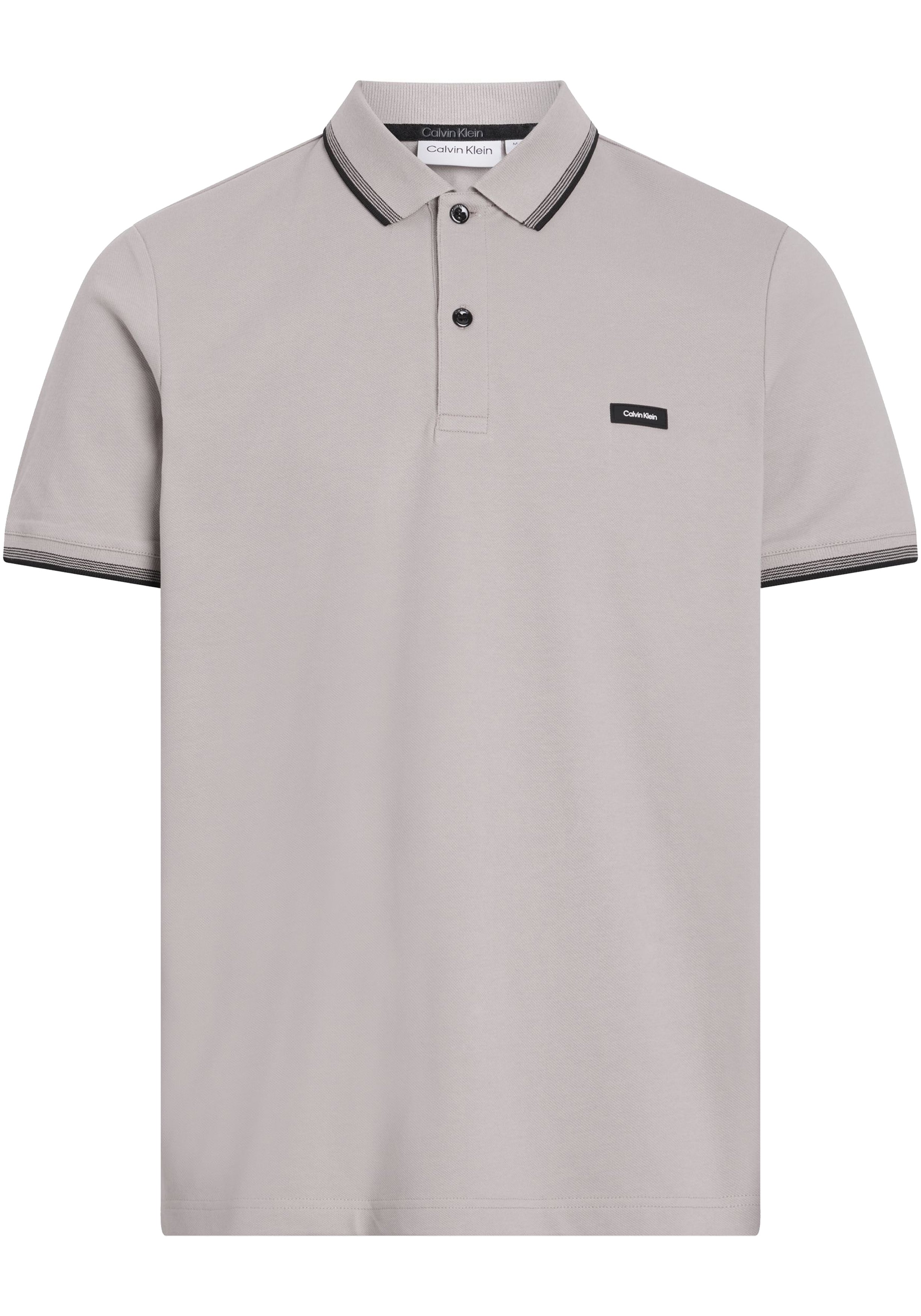 Calvin Klein Stretch Pique Metal Button Slim Polo, heren poloshirt, grijsbeige